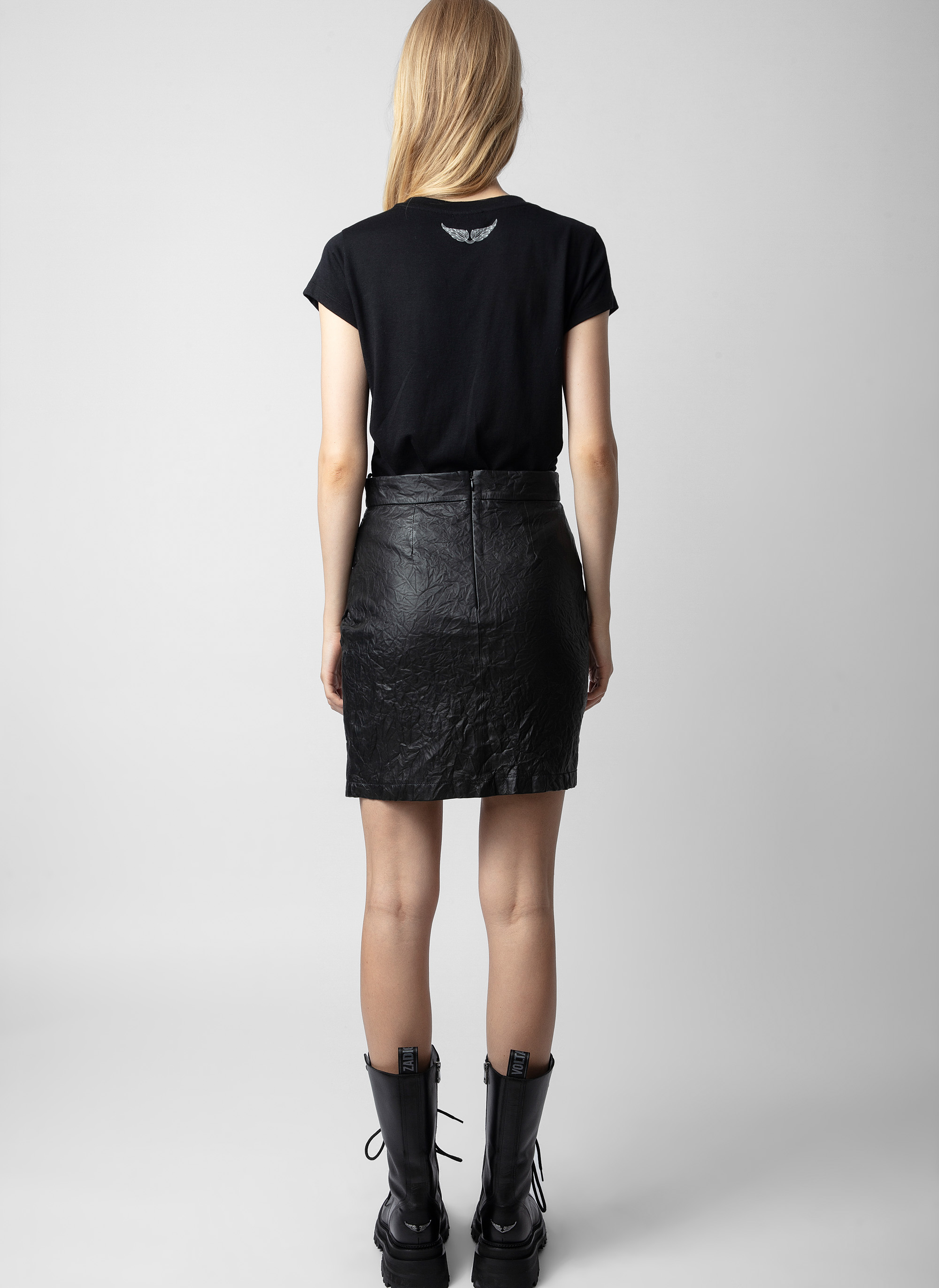 Jupe courte en cuir froissé ZADIG&VOLTAIRE Noir