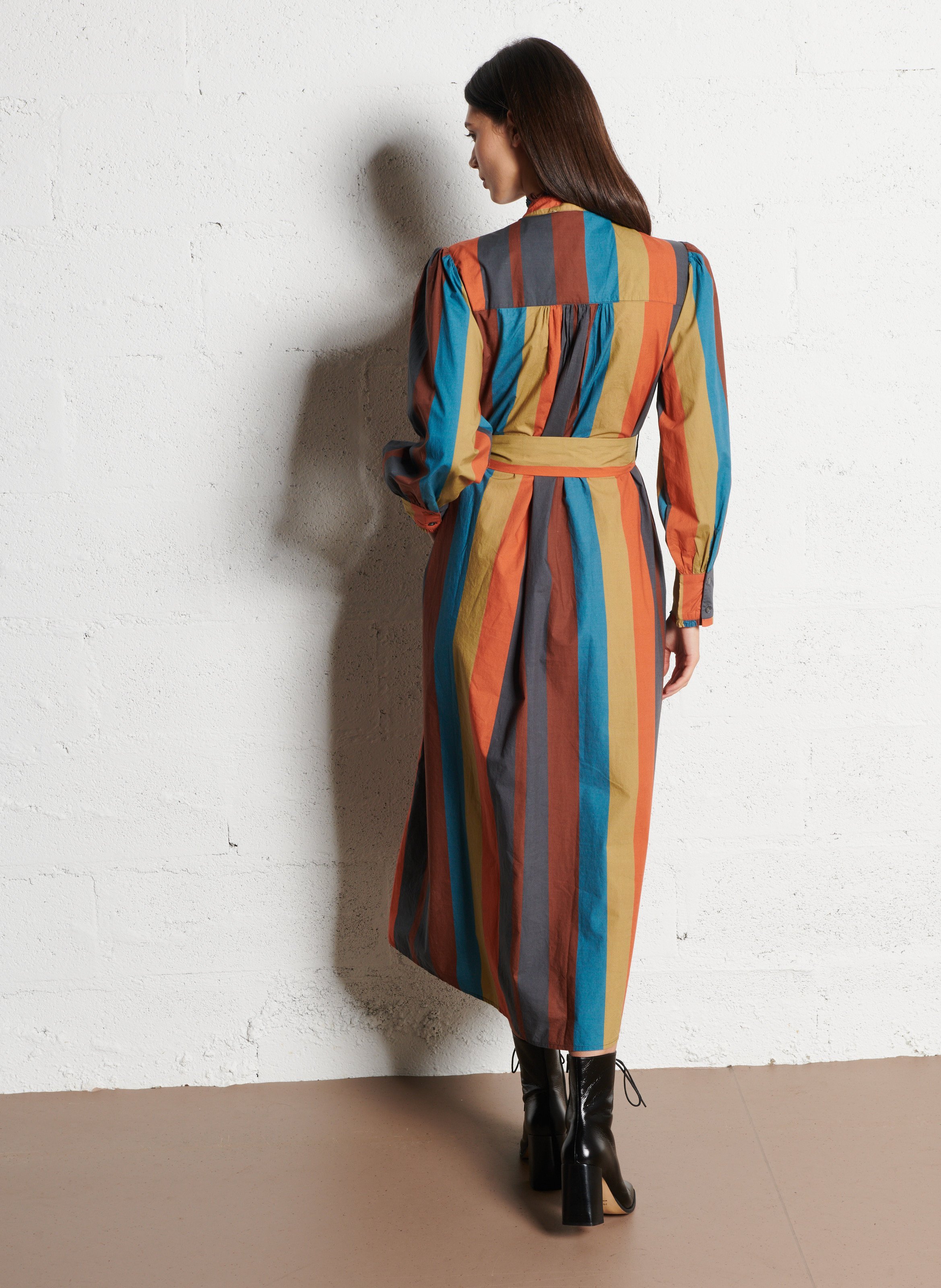 Robe chemise col montant en coton V DE VINSTER Orange