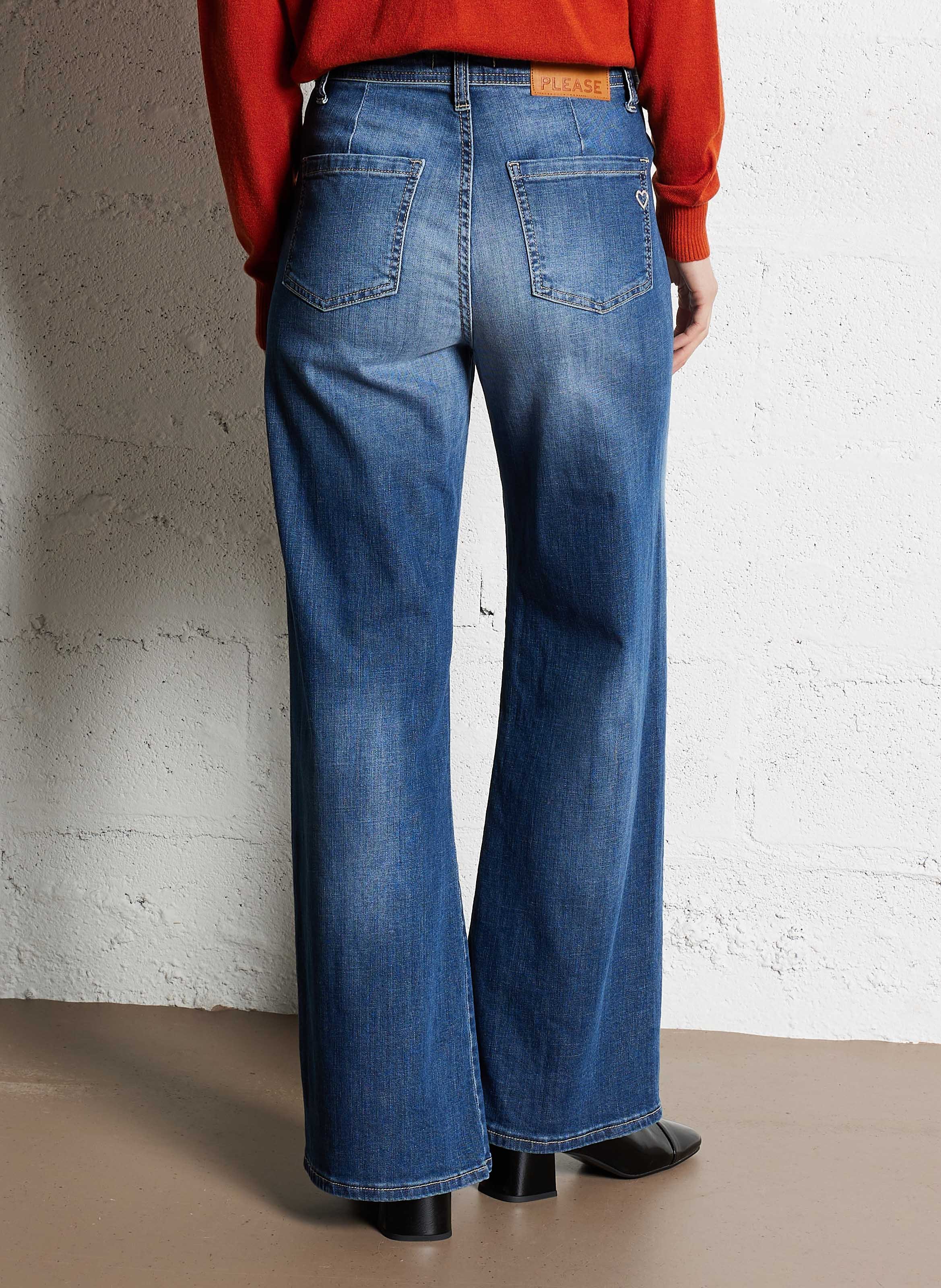 Jean flare en coton mélangé PLEASE Bleu