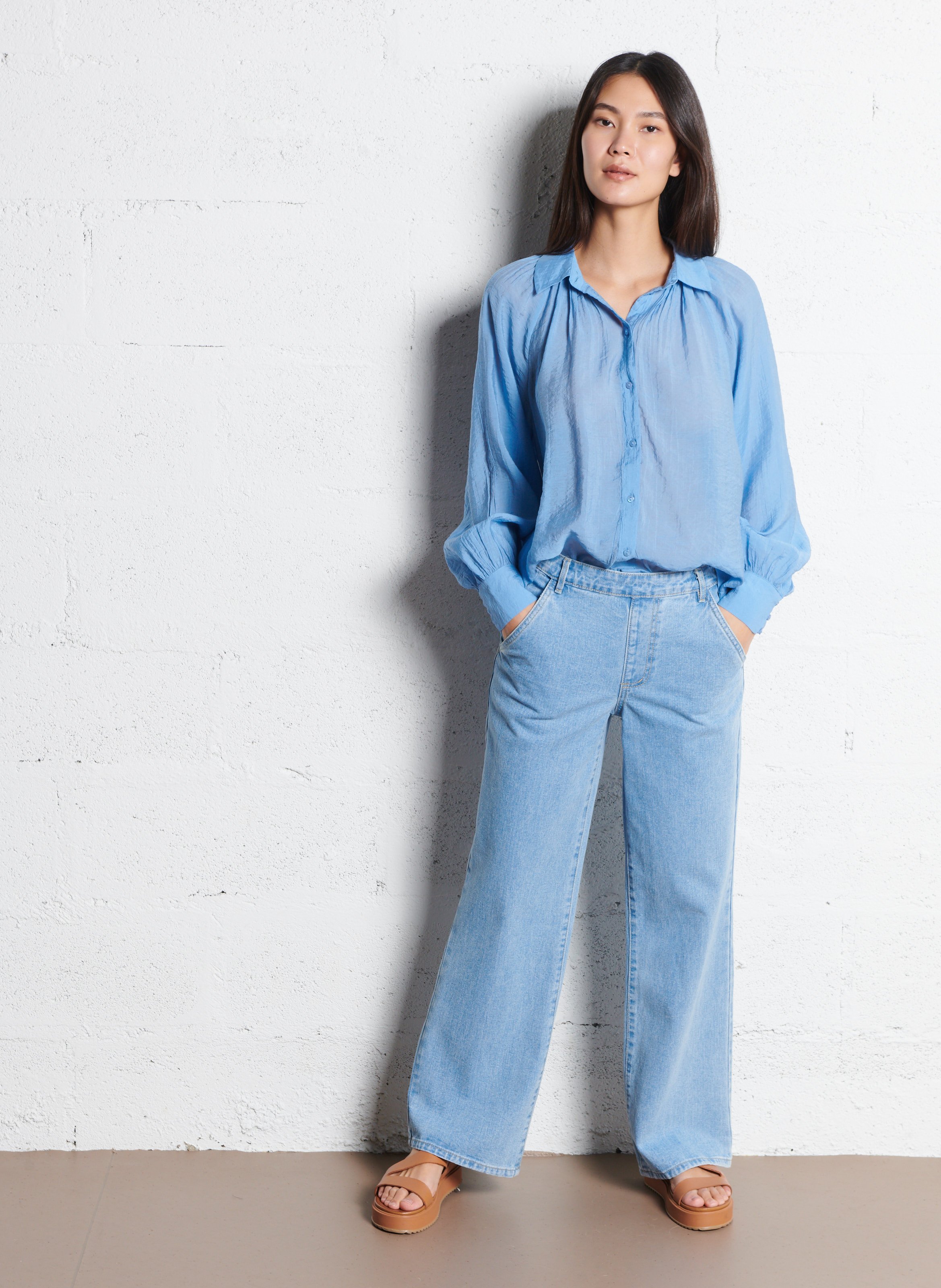 Wide leg cotton jeans VILA Blue