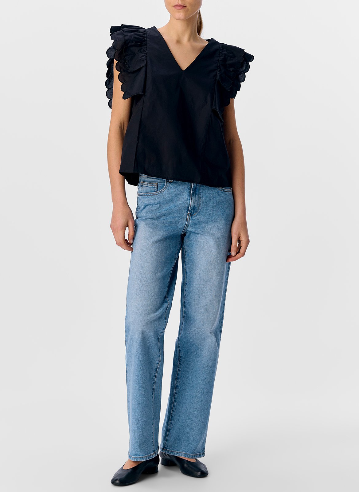 Sleeveless top with ruffles OBJECT Black