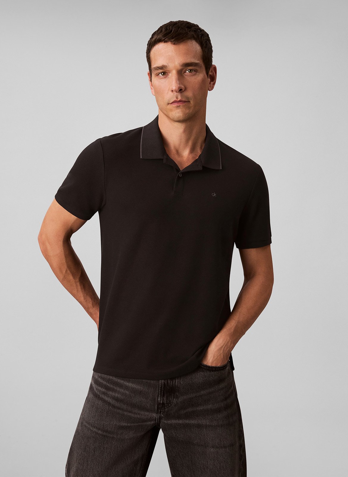 Polo col classique en coton CALVIN KLEIN Noir
