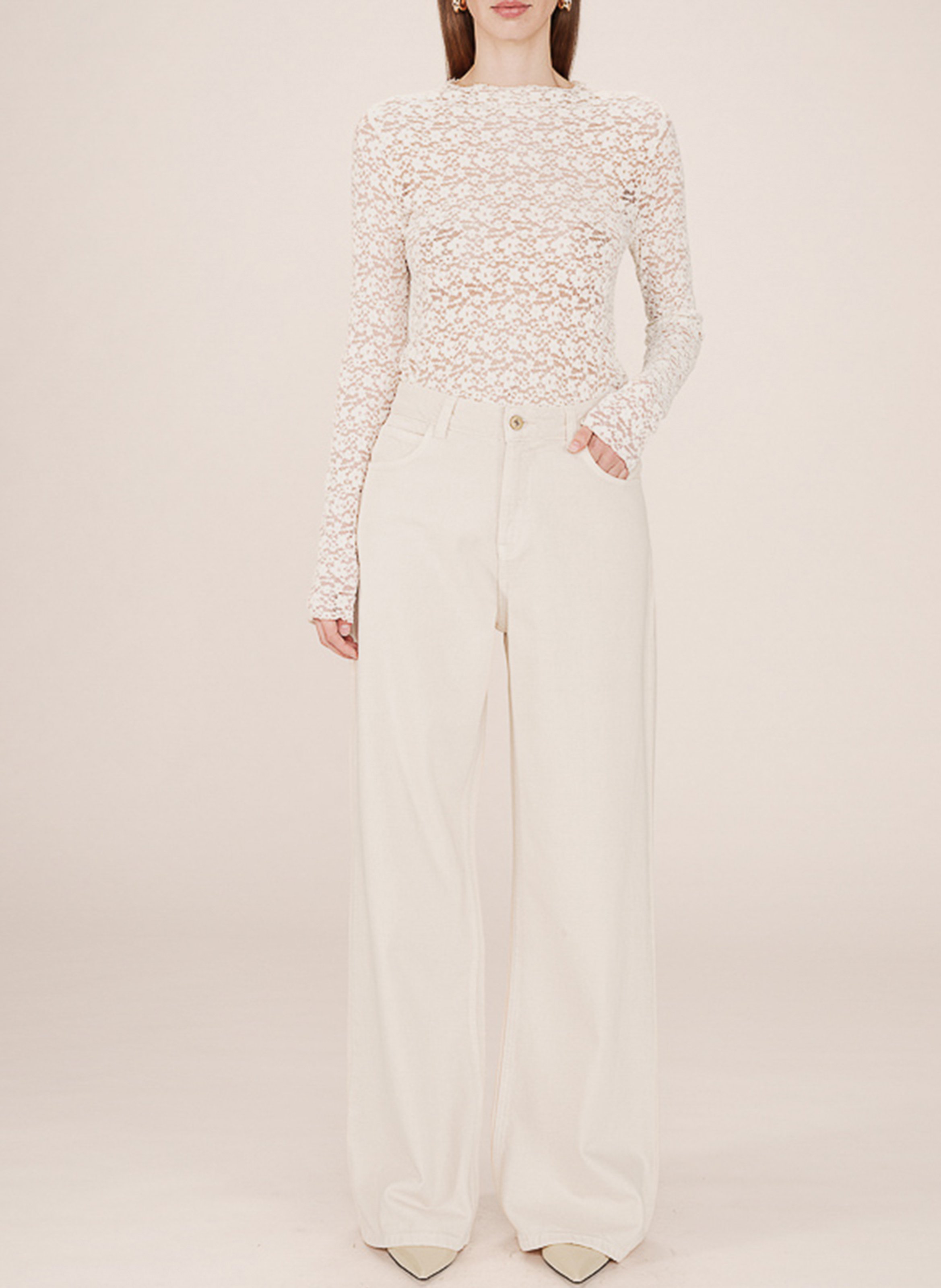 Jean évasée en coton GRACE ET MILA Beige