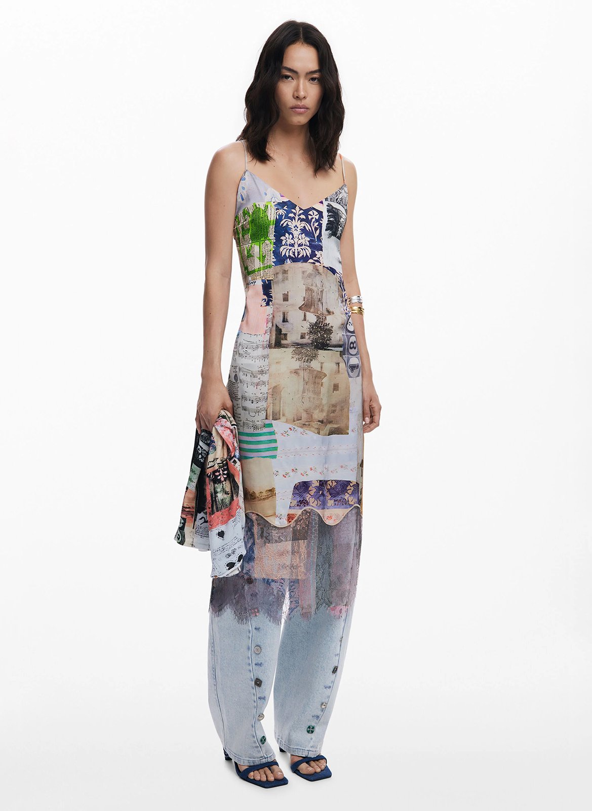 Robe midi col rond DESIGUAL Marron