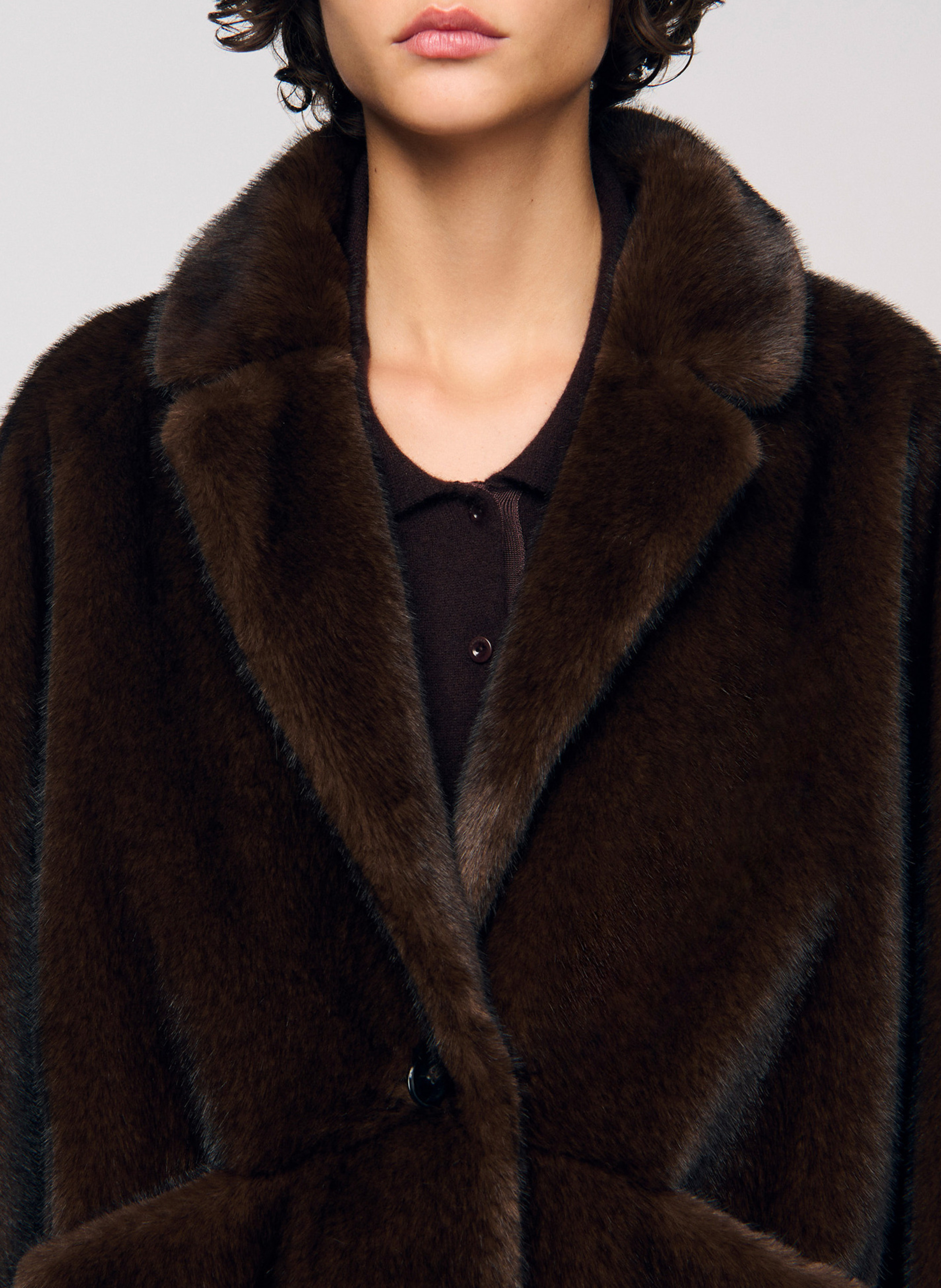 Jas met reverskraag van imitatiebont SANDRO Bruin