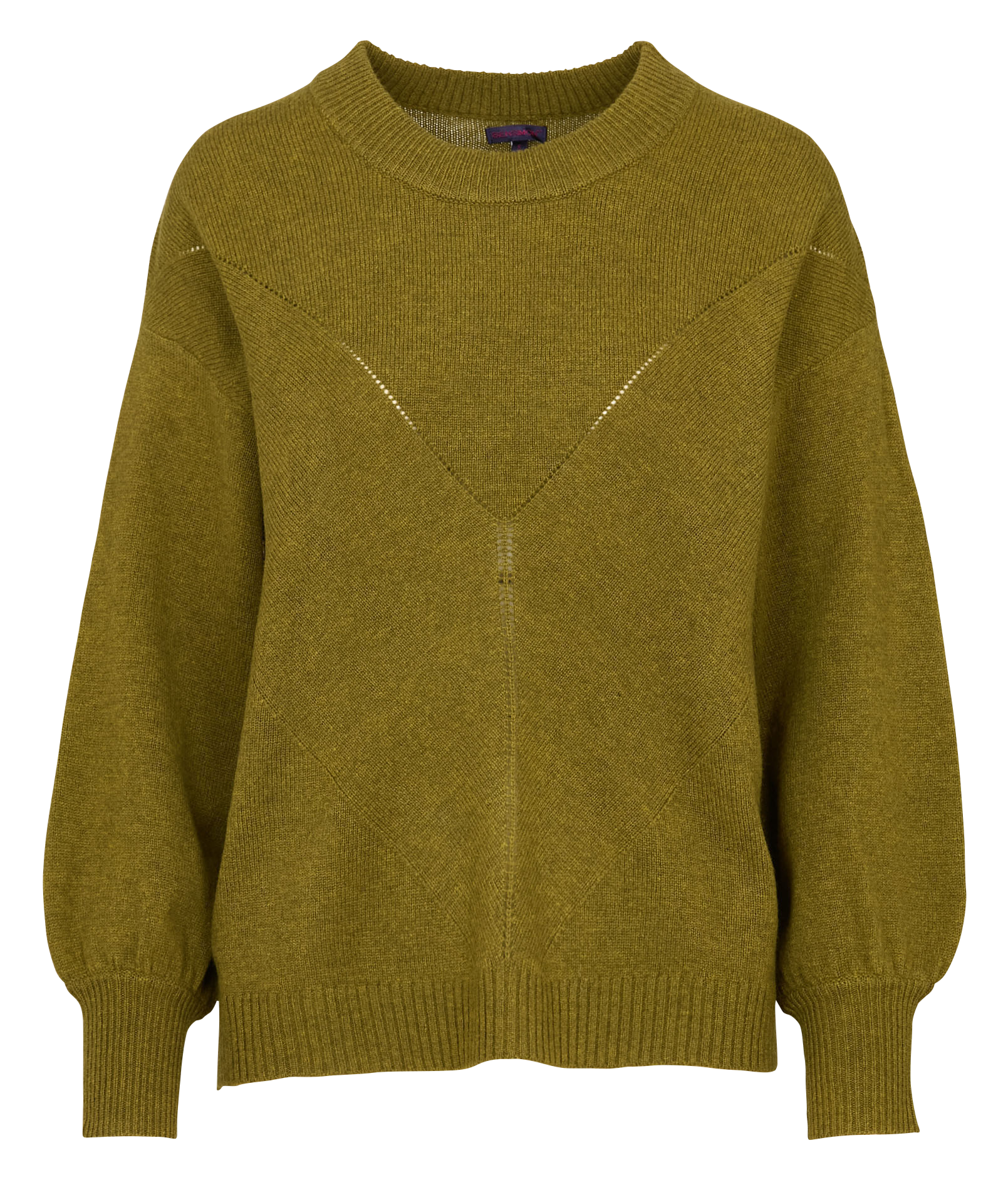 Pull ample col rond ajouré en laine mérinos BENSIMON Kaki