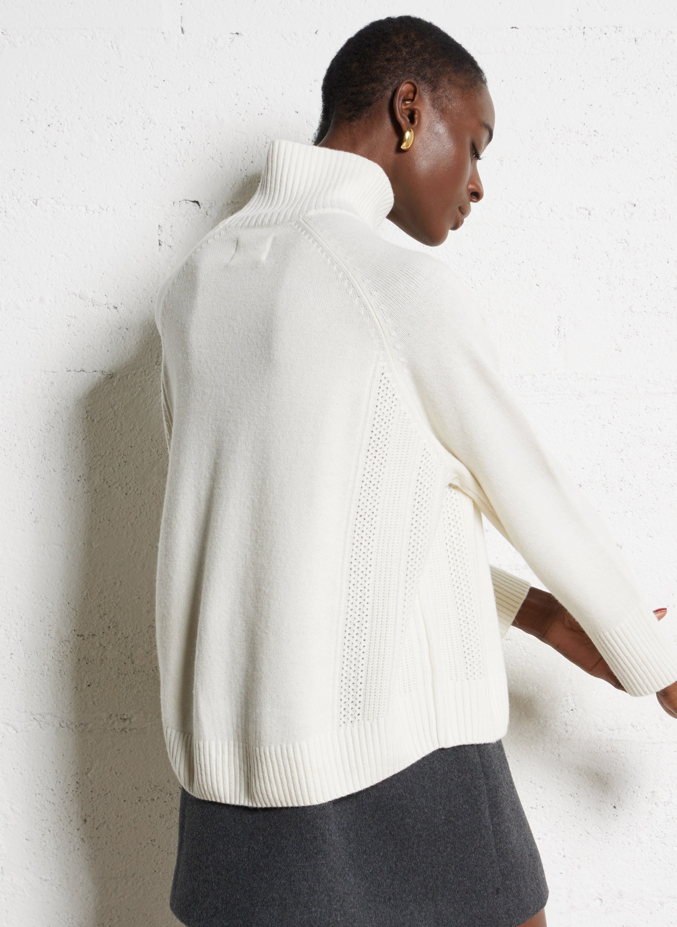 Boat-neck contrast-knit wool sweater  DES PETITS HAUTS Beige