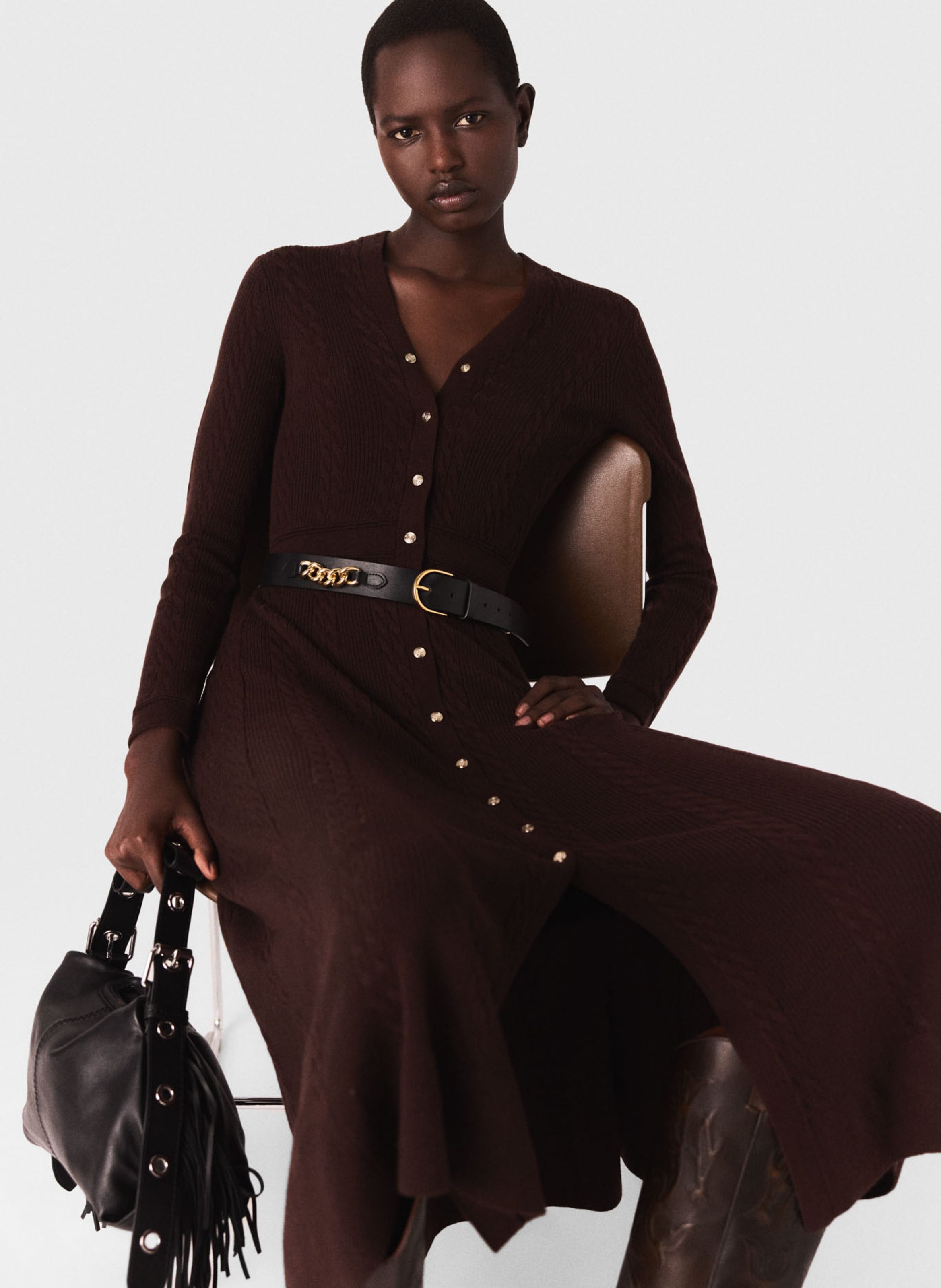 Buttoned midi dress MAJE Brown