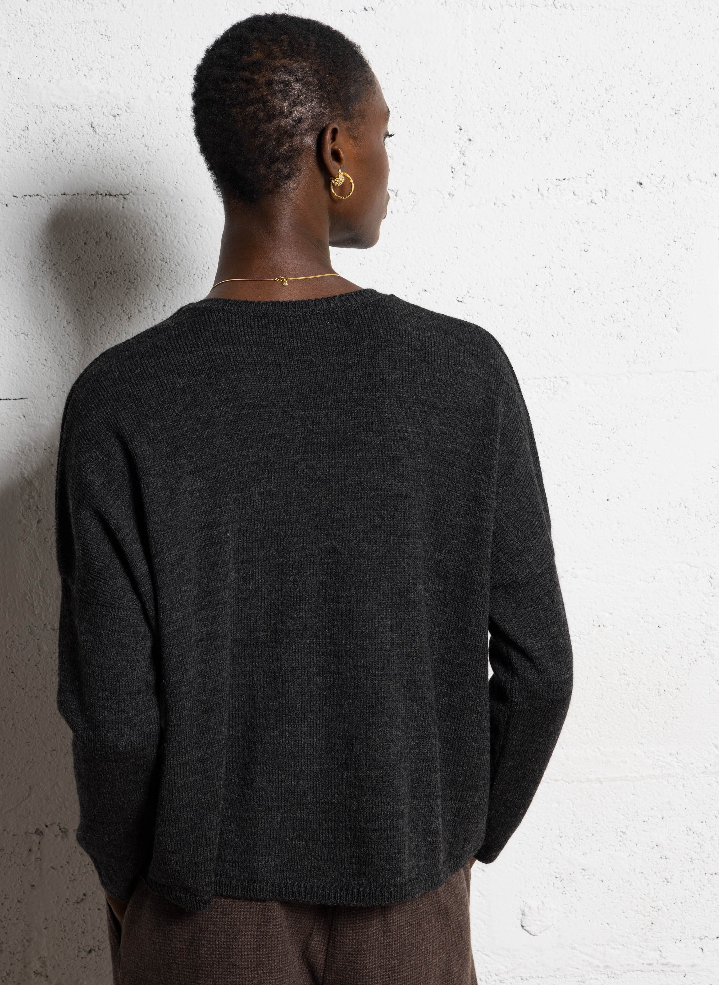 Pull oversize col rond en alpaga mélangé  MASSCOB Noir