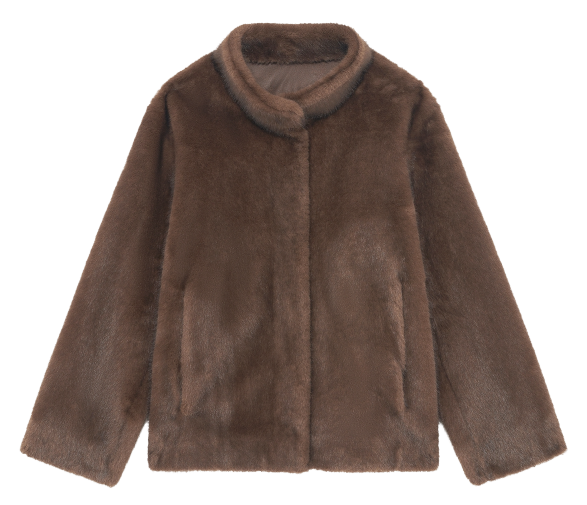 Straight coat with high synthetic fur collar PABLO Brown