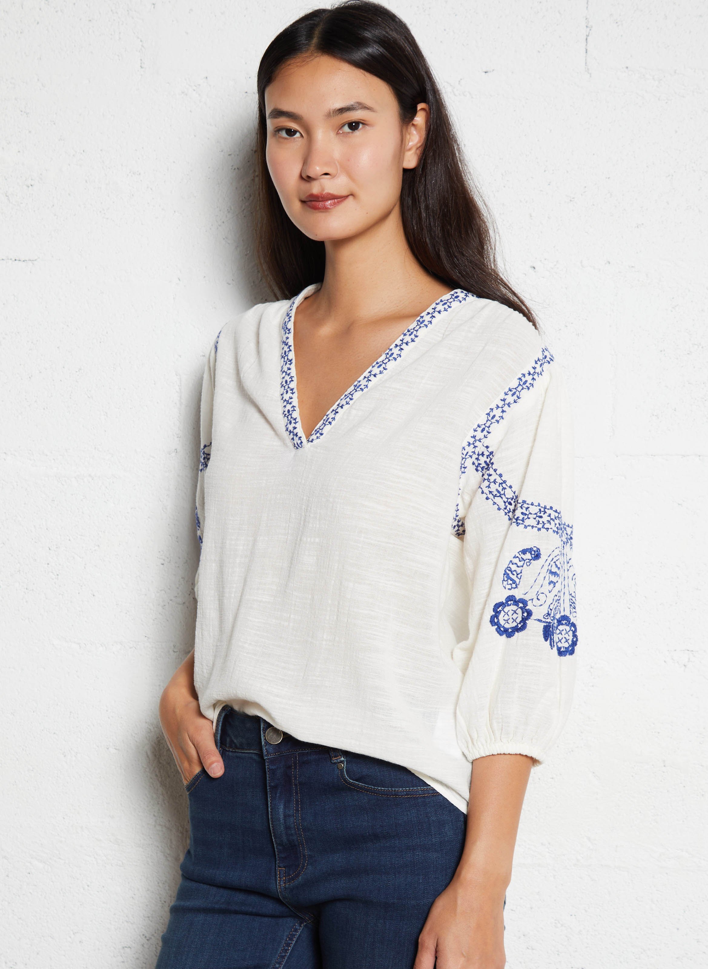 V-neck cotton blouse MAISON 123 White