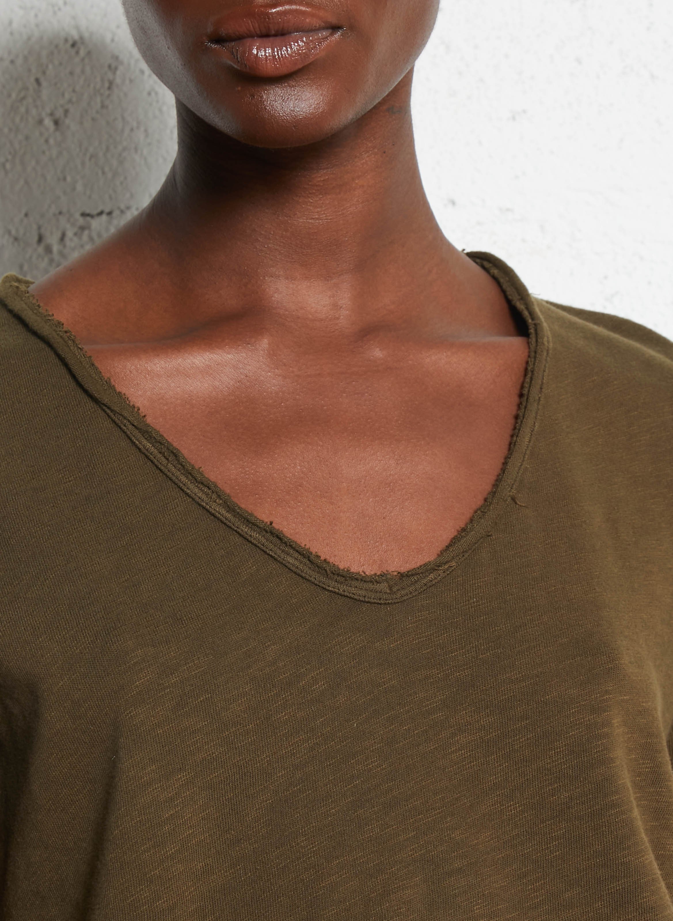 Straight cotton V-neck T-shirt AMERICAN VINTAGE Brown