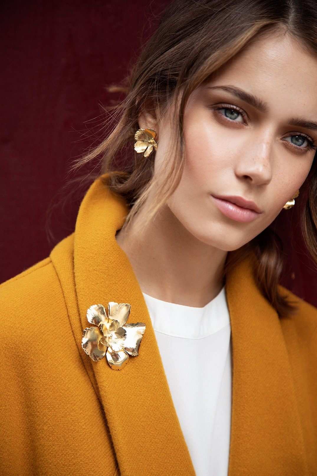 Maxi flower stud earrings in gold-plated 24K gold MONSIEUR SIMONE Golden