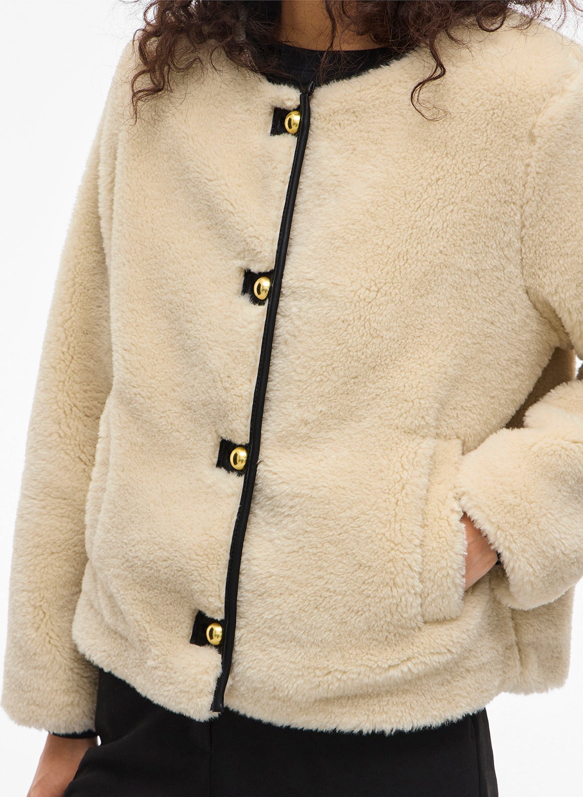 Round-neck faux-fur coat VILA Beige