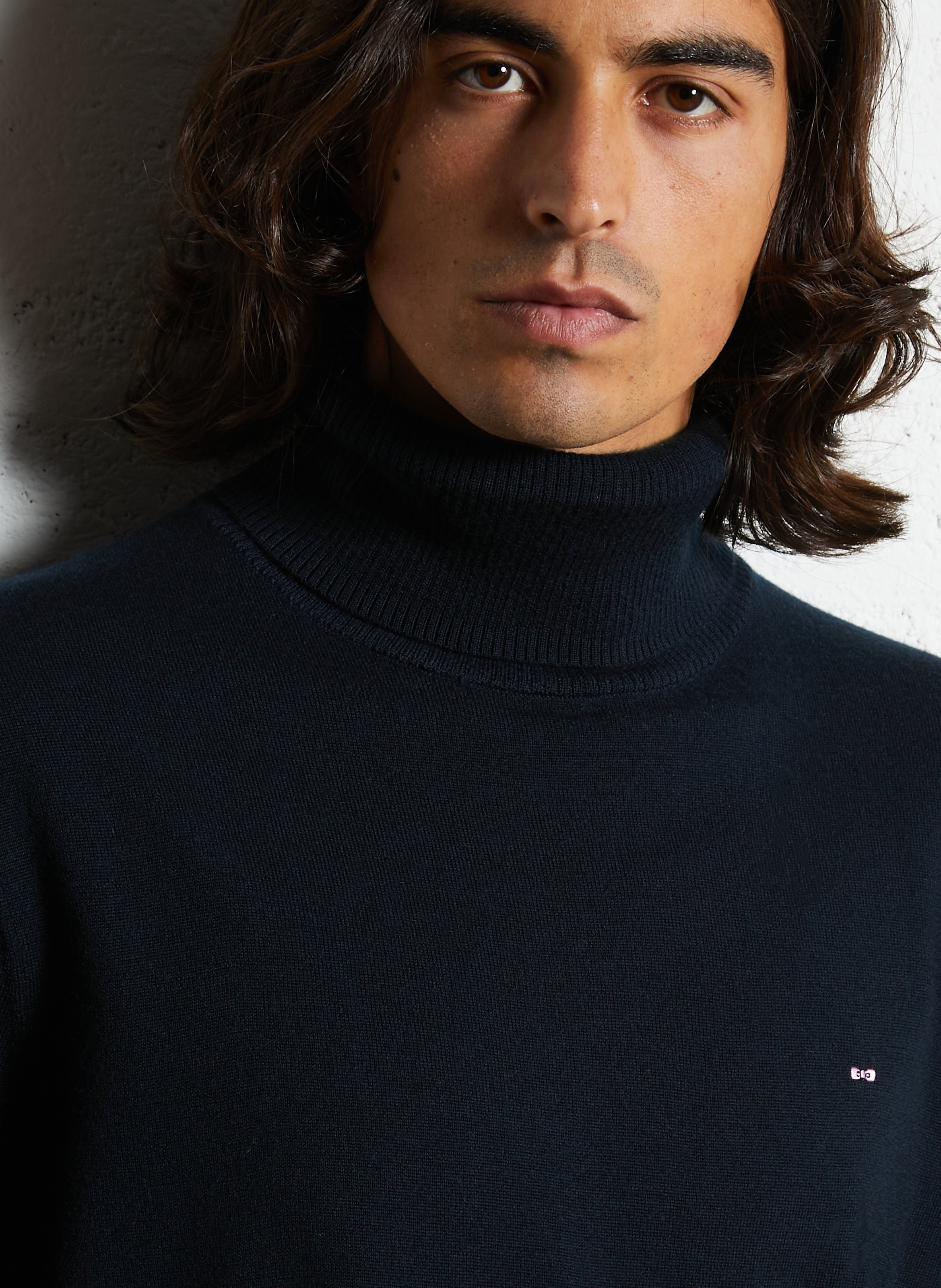 Col roulé droit brodé en laine EDEN PARK Bleu