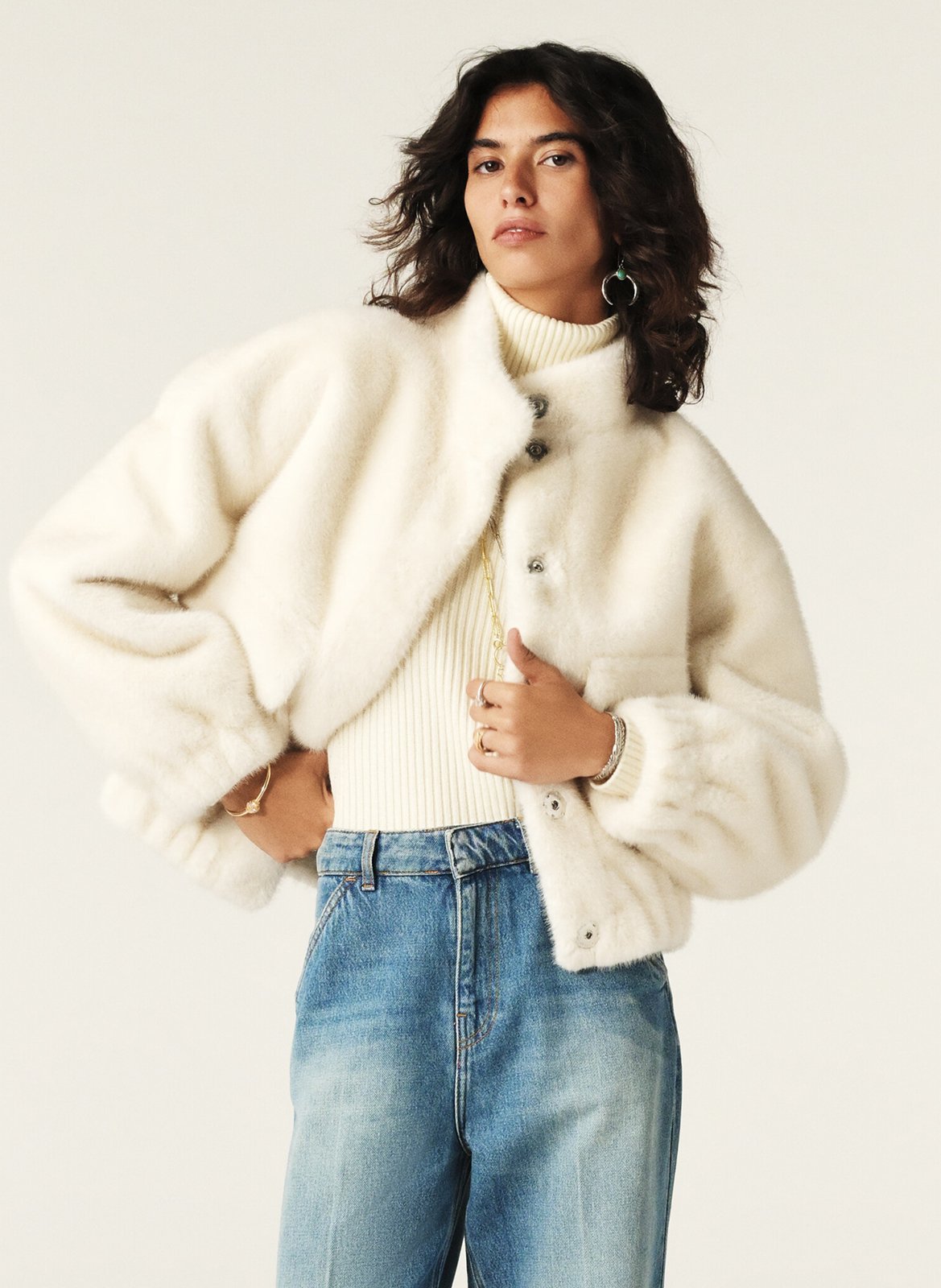 Veste ample col montant en fourrure synthétique BA&SH Beige