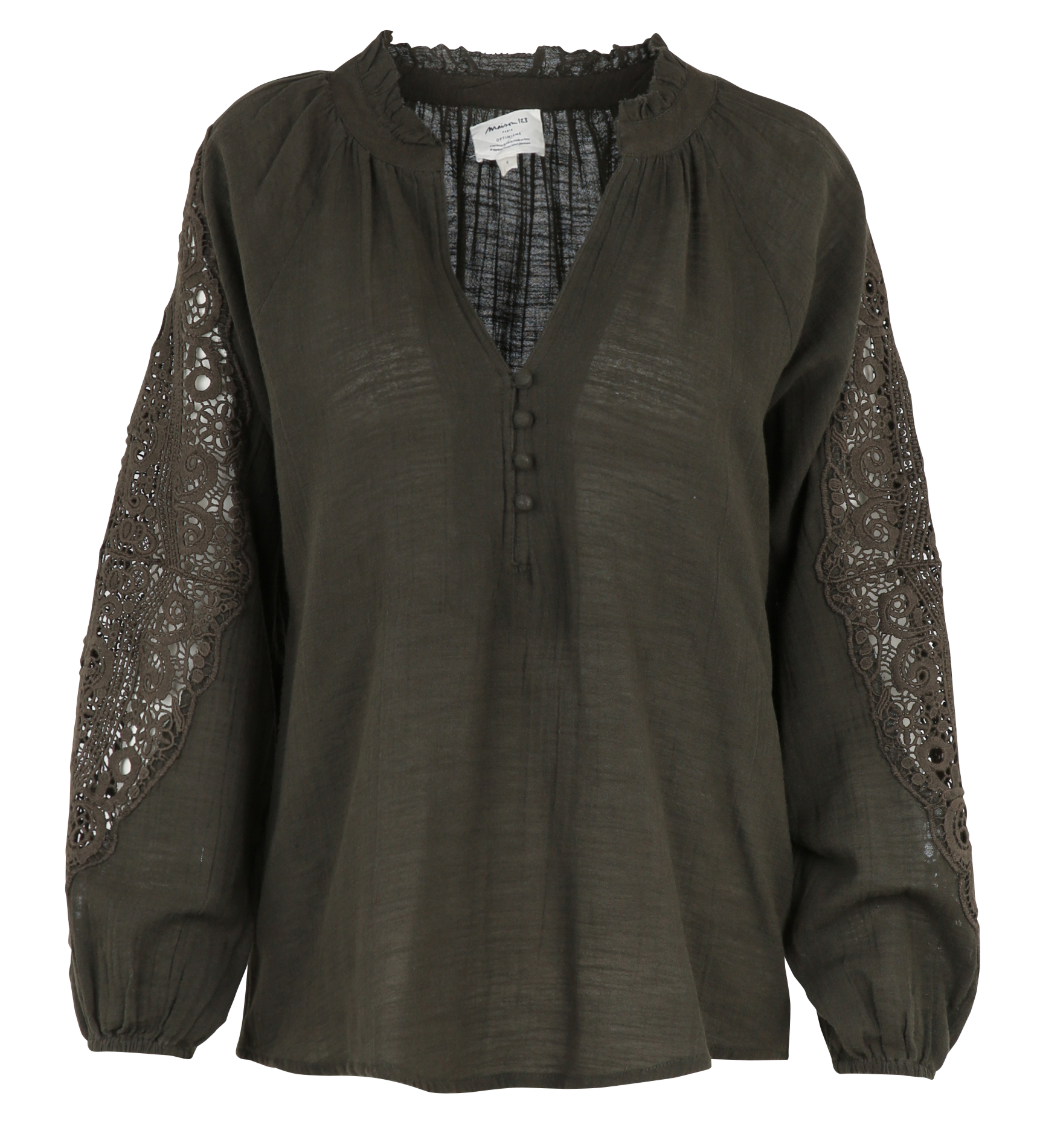 Blouse col V en coton  MAISON 123 Kaki