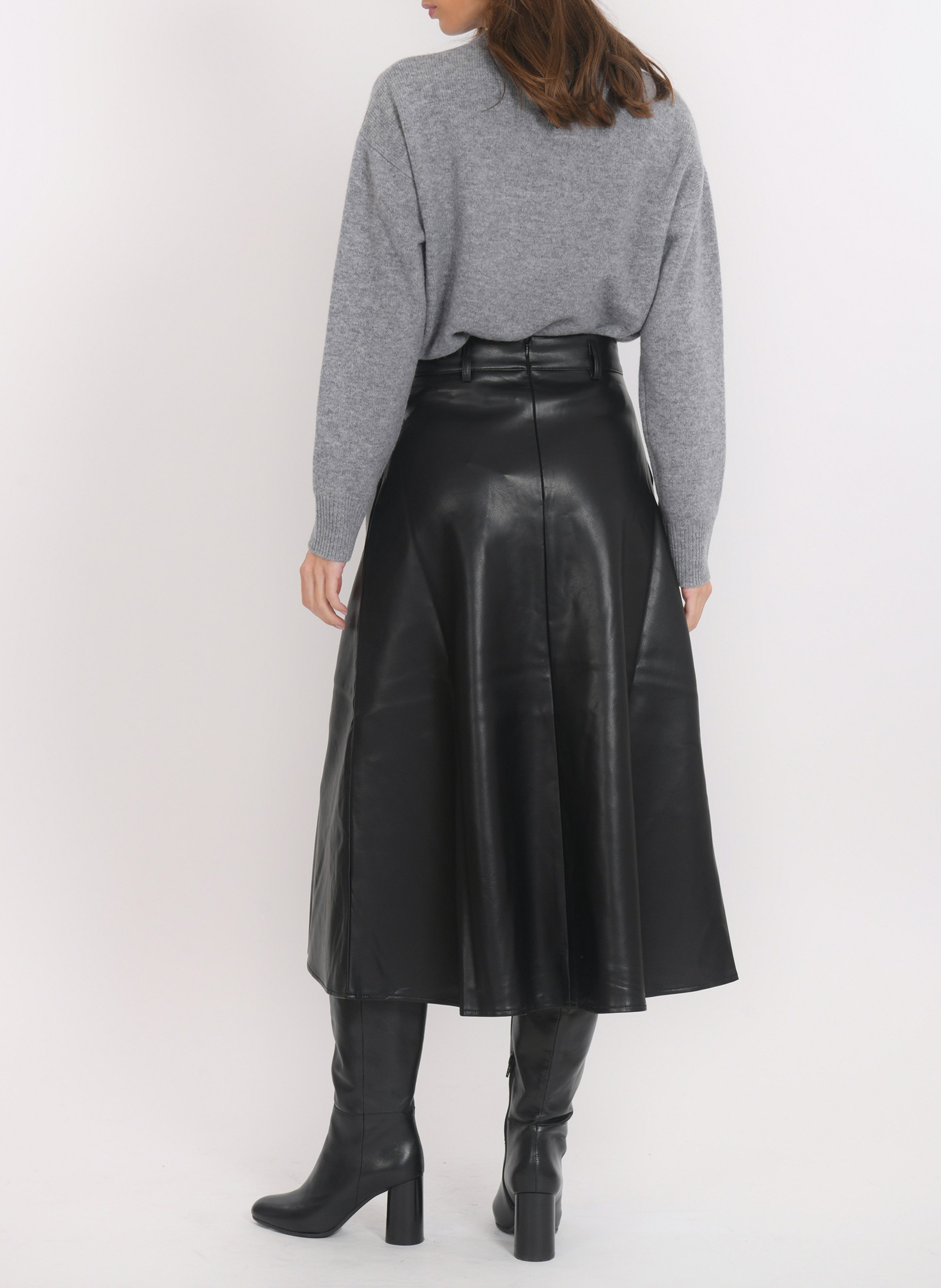 Jupe midi évasée effet cuir KOOKAI Noir