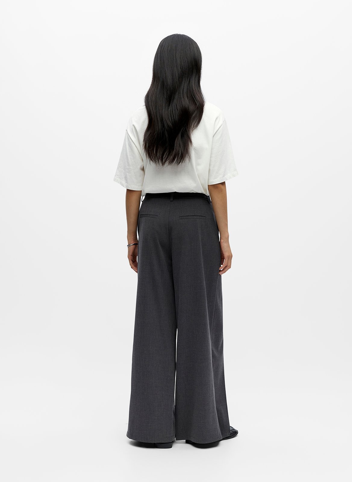 Wide plain pleated trousers OBJECT Grey