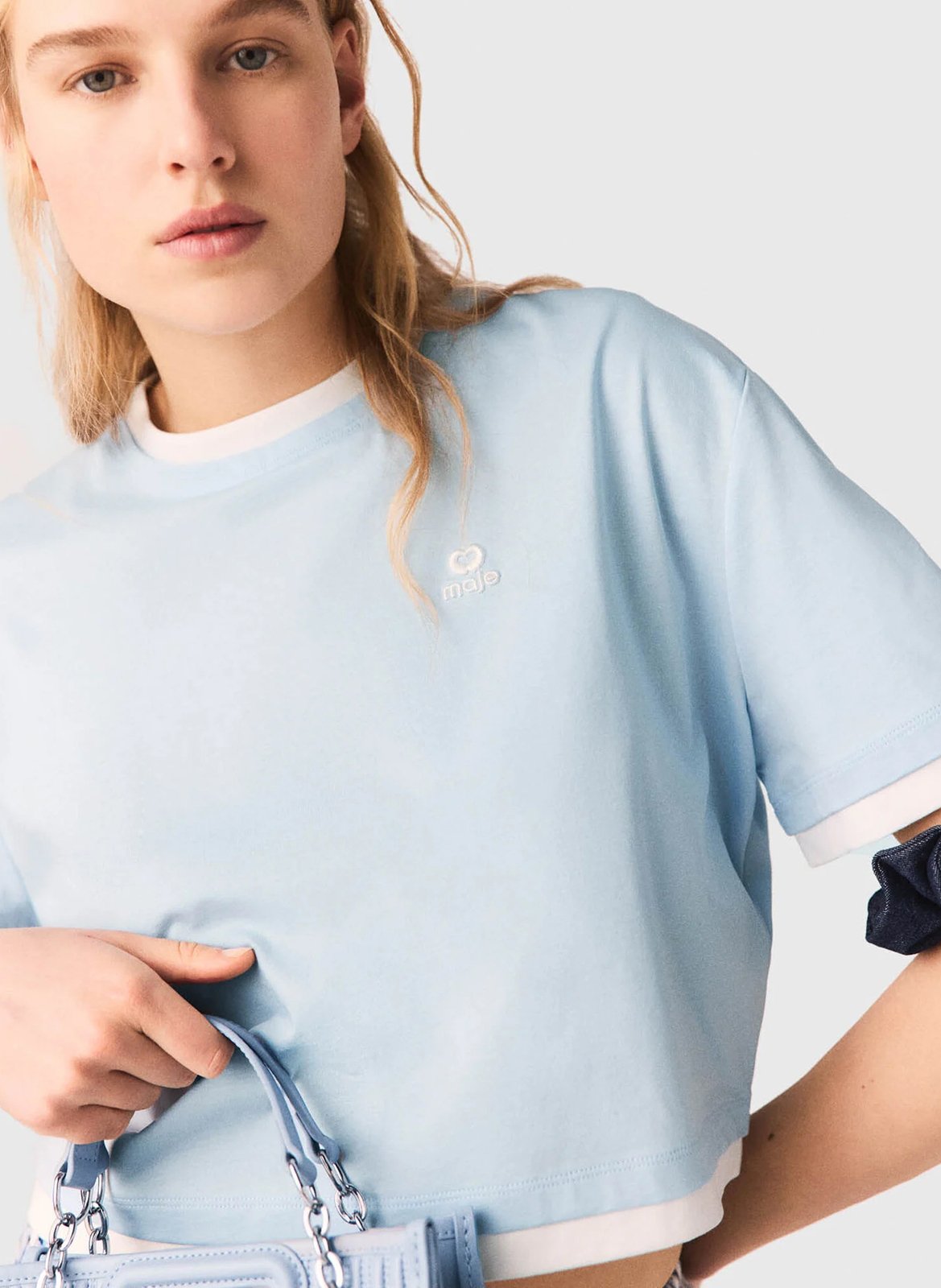 Tee-shirt court droit en coton MAJE Bleu