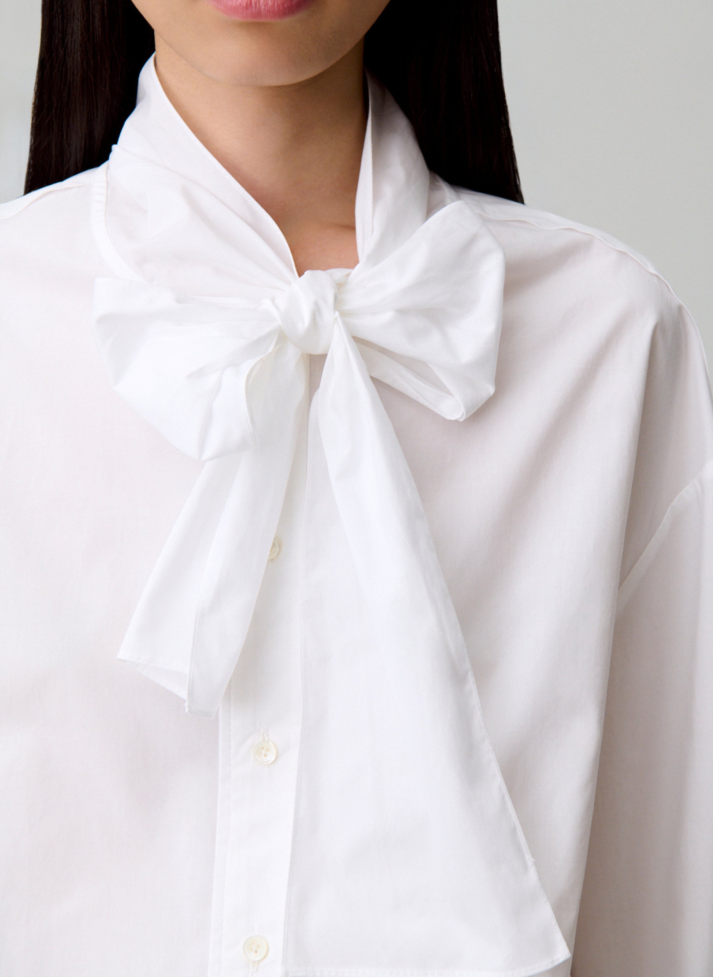 Straight cotton shirt with Lavallière collar CLAUDIE PIERLOT White