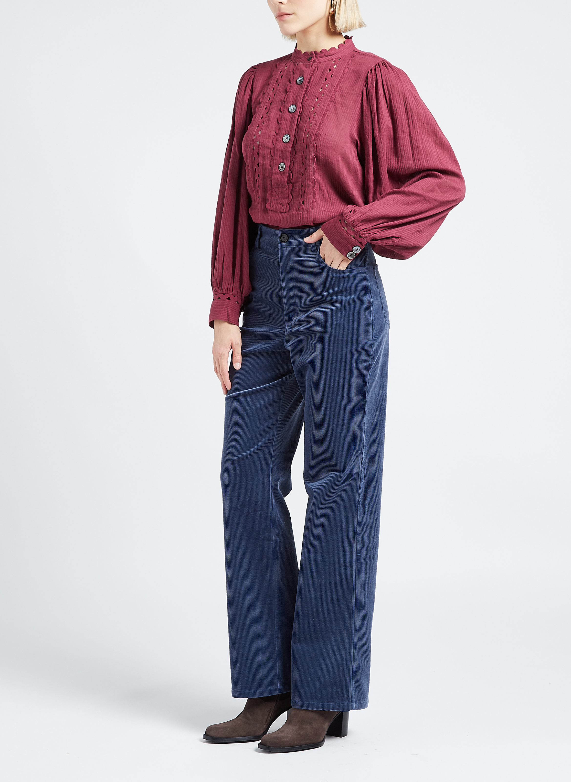 Baumwollbluse mit Rundhalskragen ANTIK BATIK Pflaume