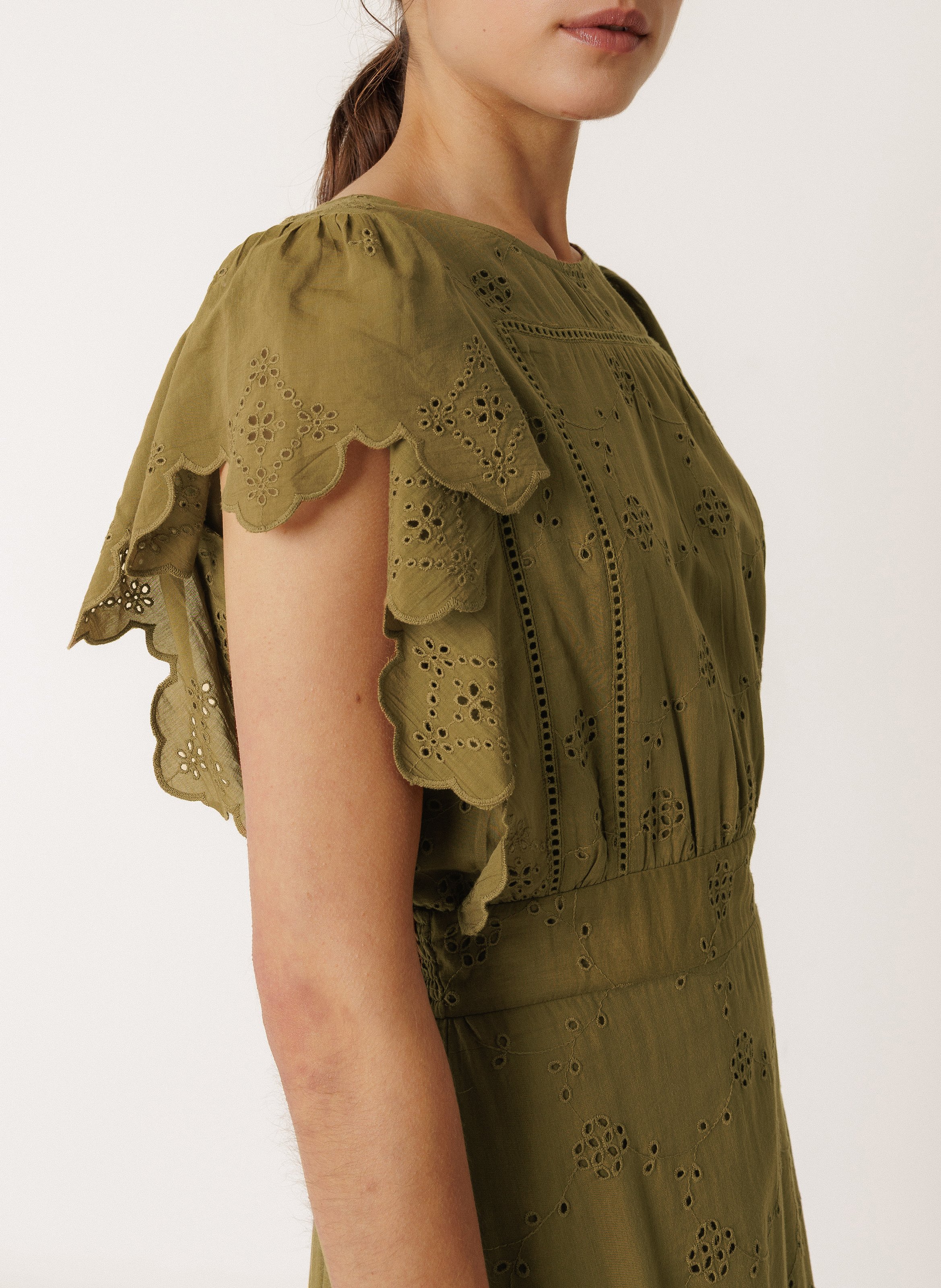 Robe longue brodée unie INDI & COLD Kaki