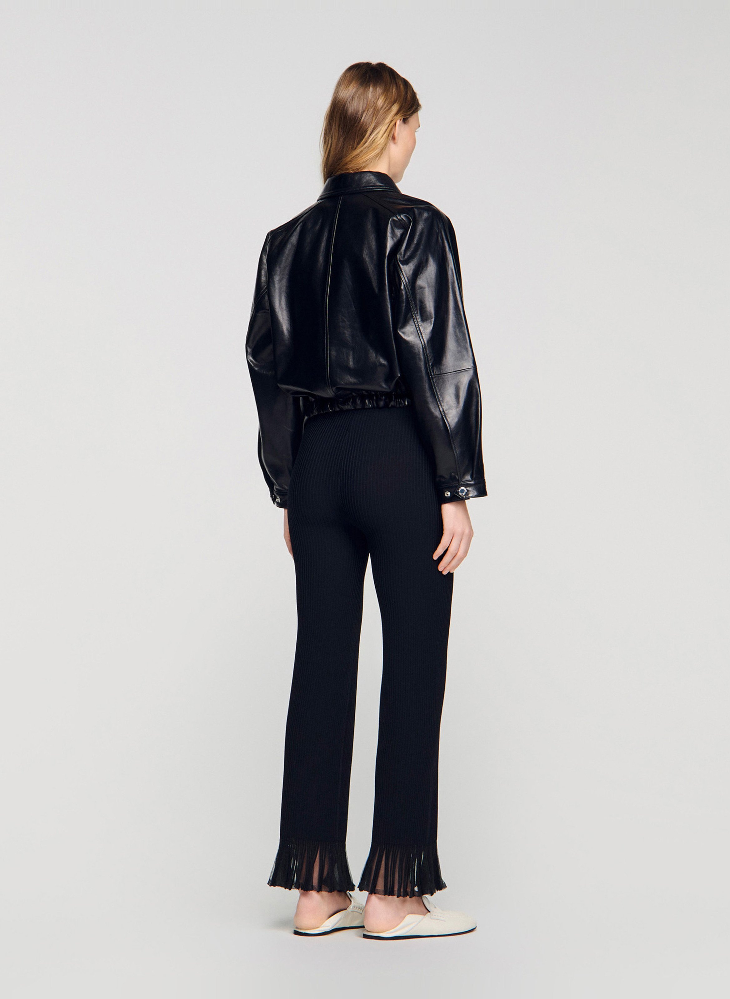 Lamsleren jack met klassieke kraag SANDRO Zwart