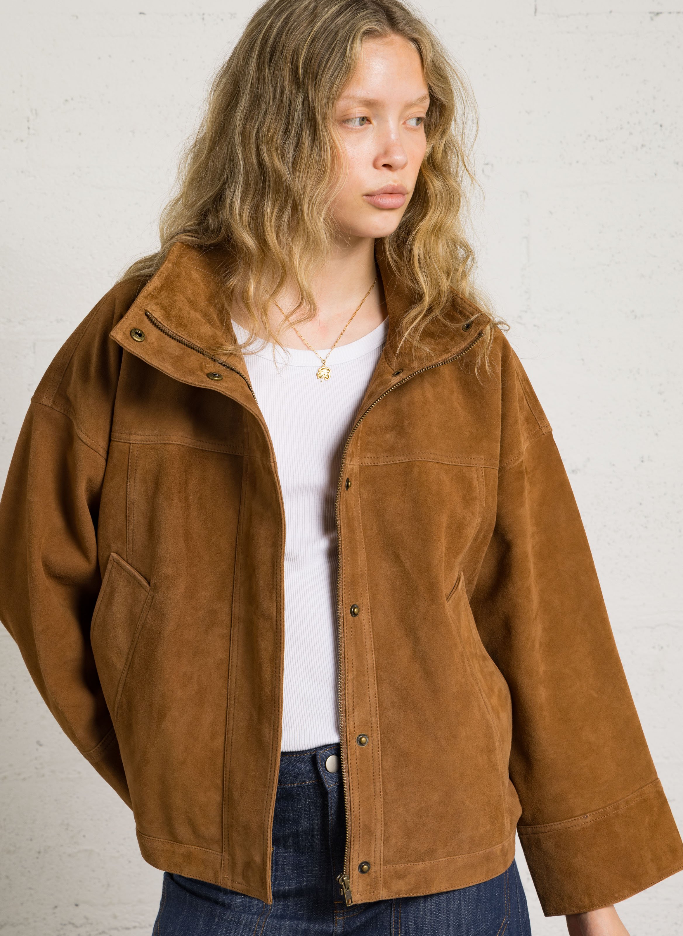 Velourslederjacke mit Stehkragen BELLEPIECE Braun