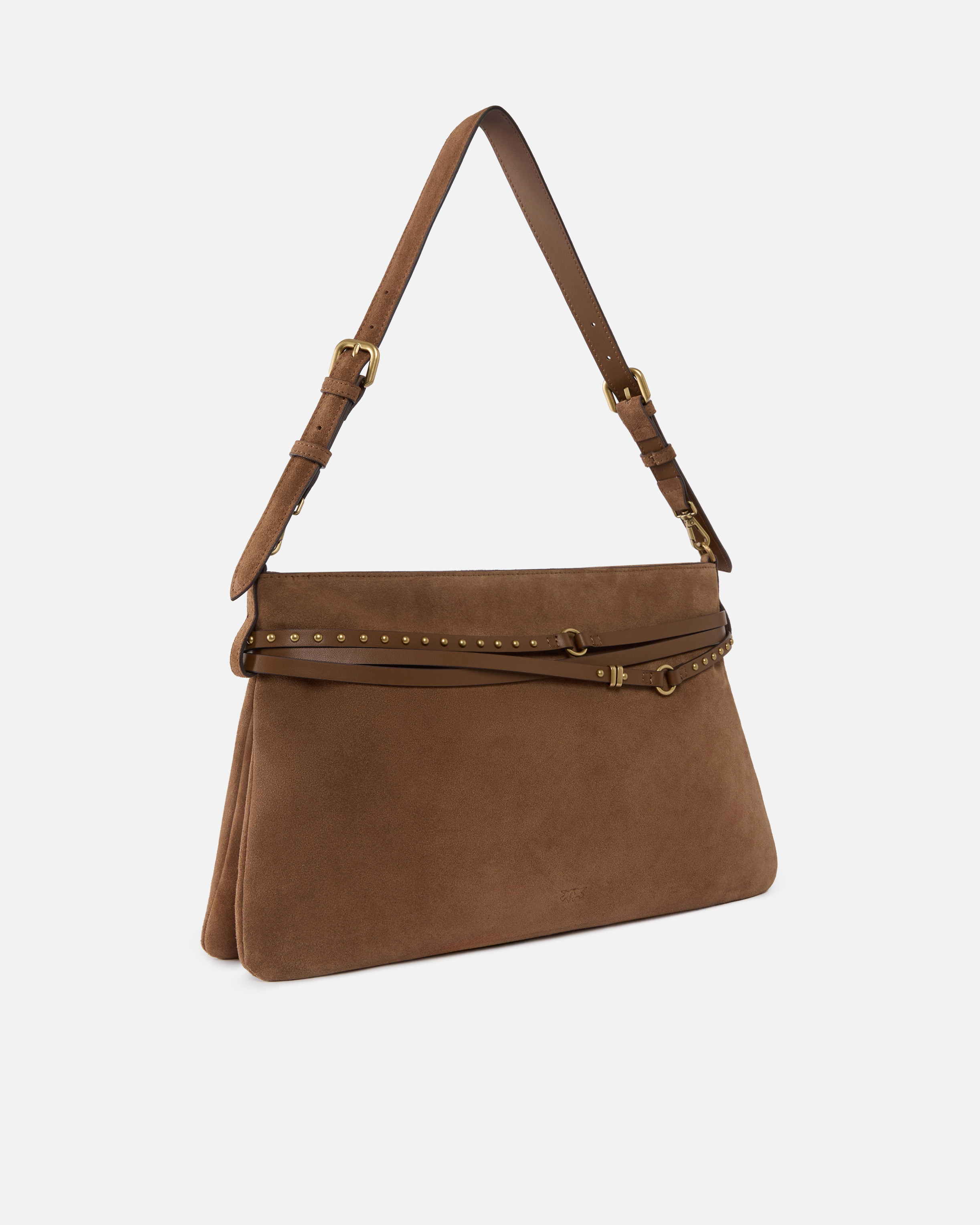 Grand sac porté épaule belt bag big en daim PINKO Marron