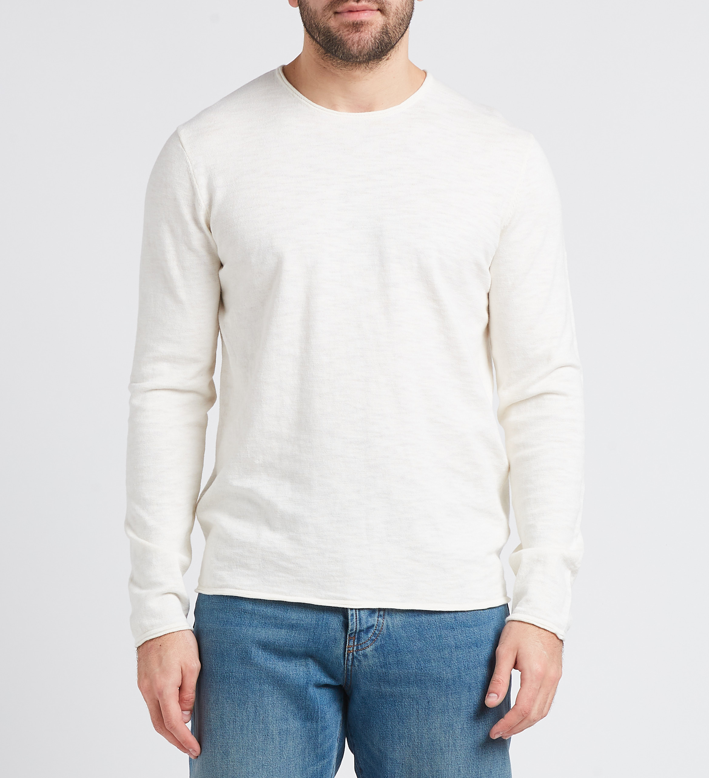 Pull col rond droit en coton IKKS Blanc