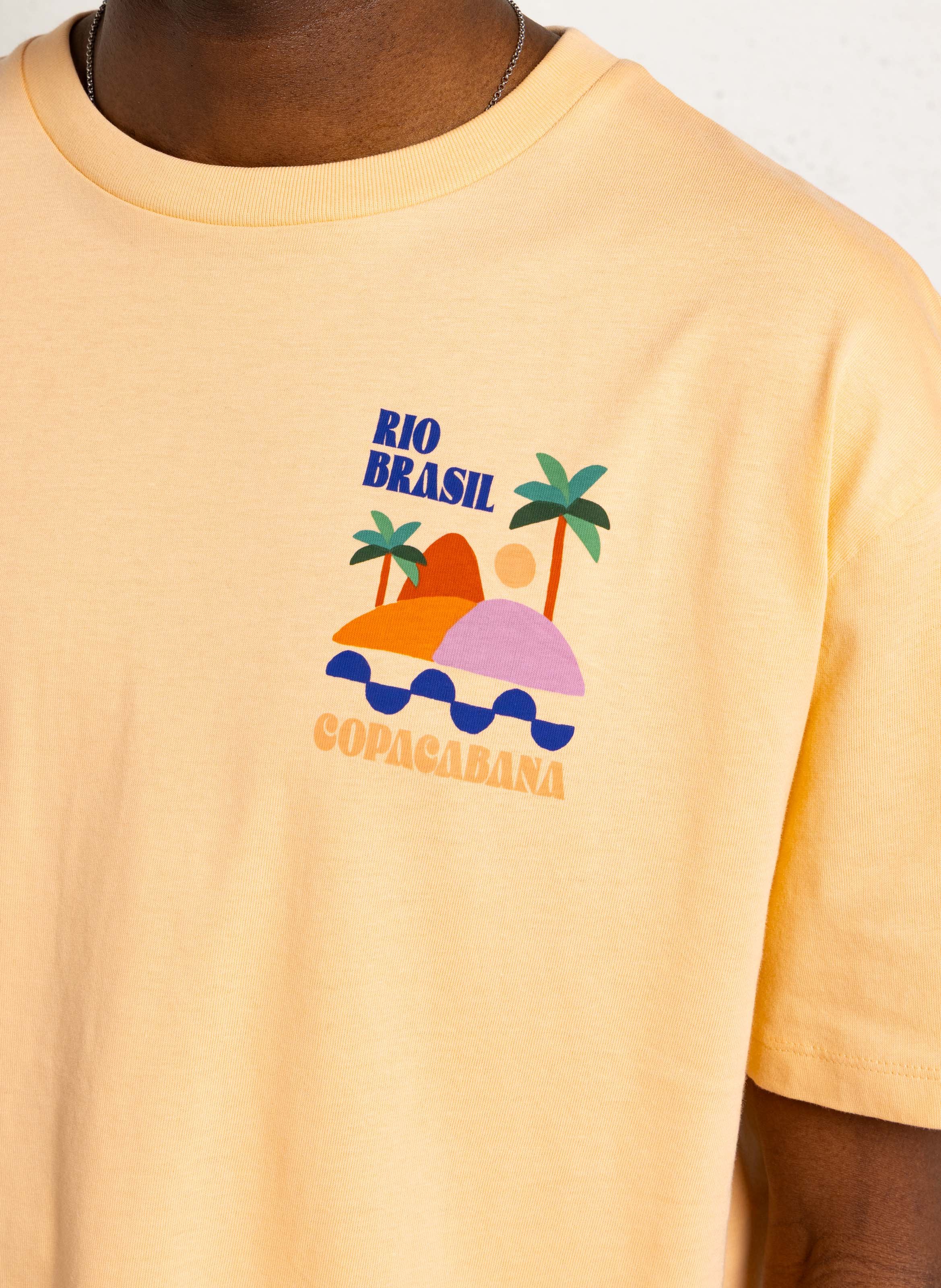 Tee-shirt droit col rond en coton sérigraphié LE TEMPS DES CERISES Jaune