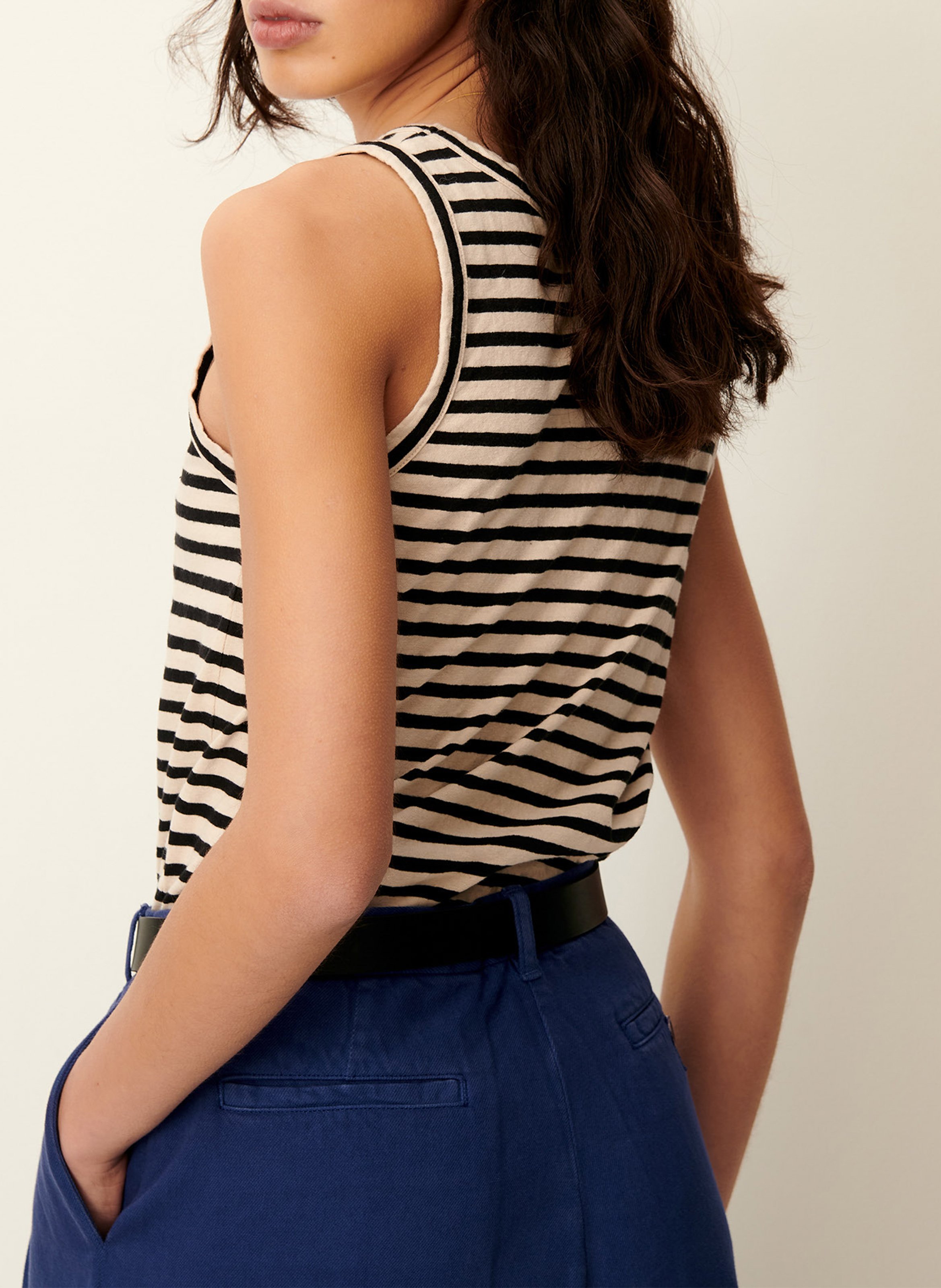 Tanktop met brede strepen - linnenblend met biologisch katoen SESSUN Beige