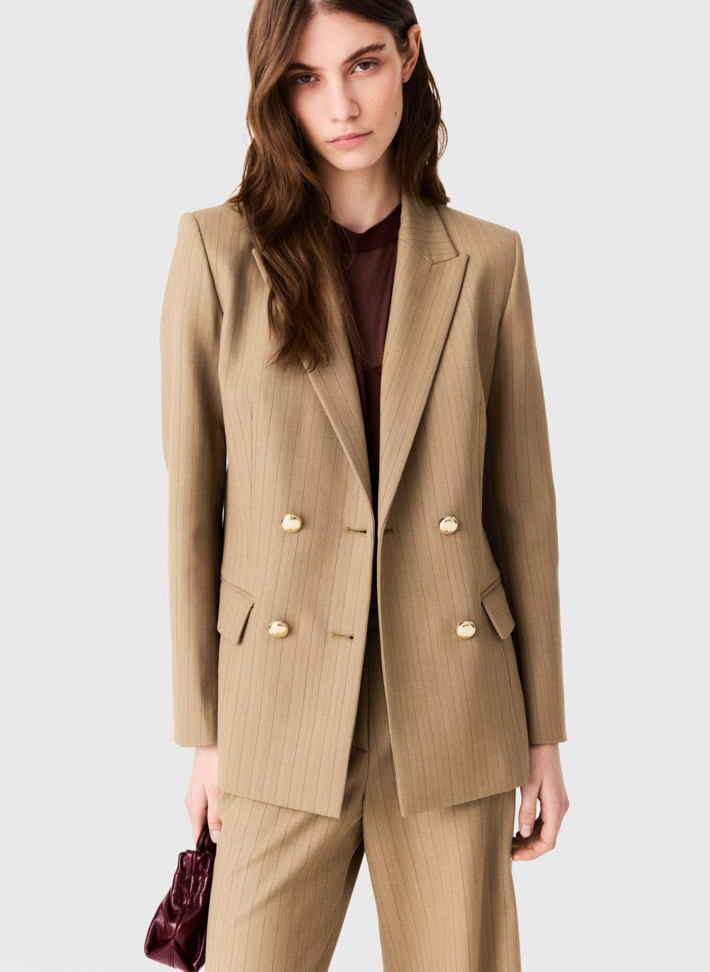 Fitted wool-blend suit jacket MAJE Beige