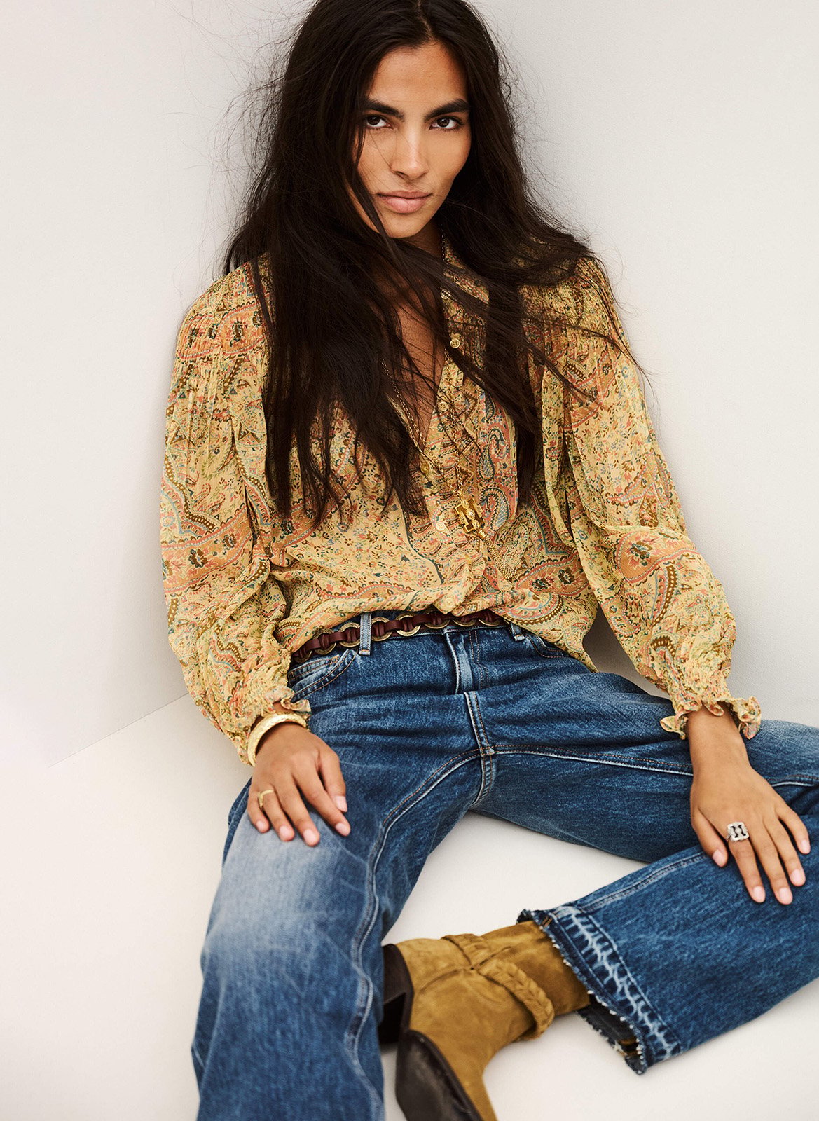 Gedrukte vloeibare blouse met knoopjes BA&SH Geel