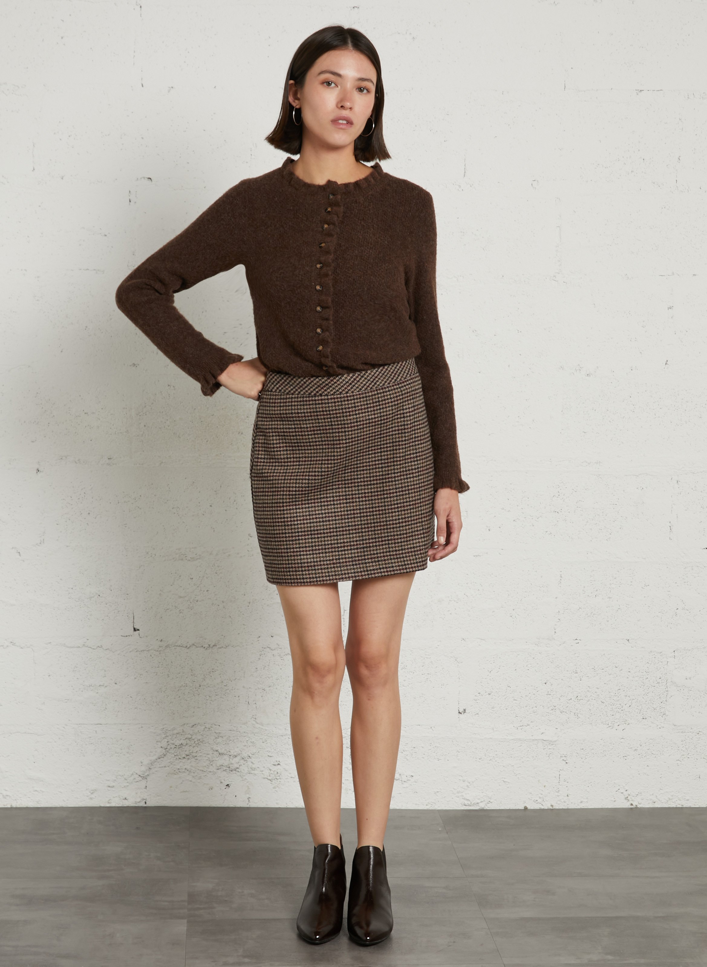 Gilet droit col rond volanté LA PETITE ETOILE Marron