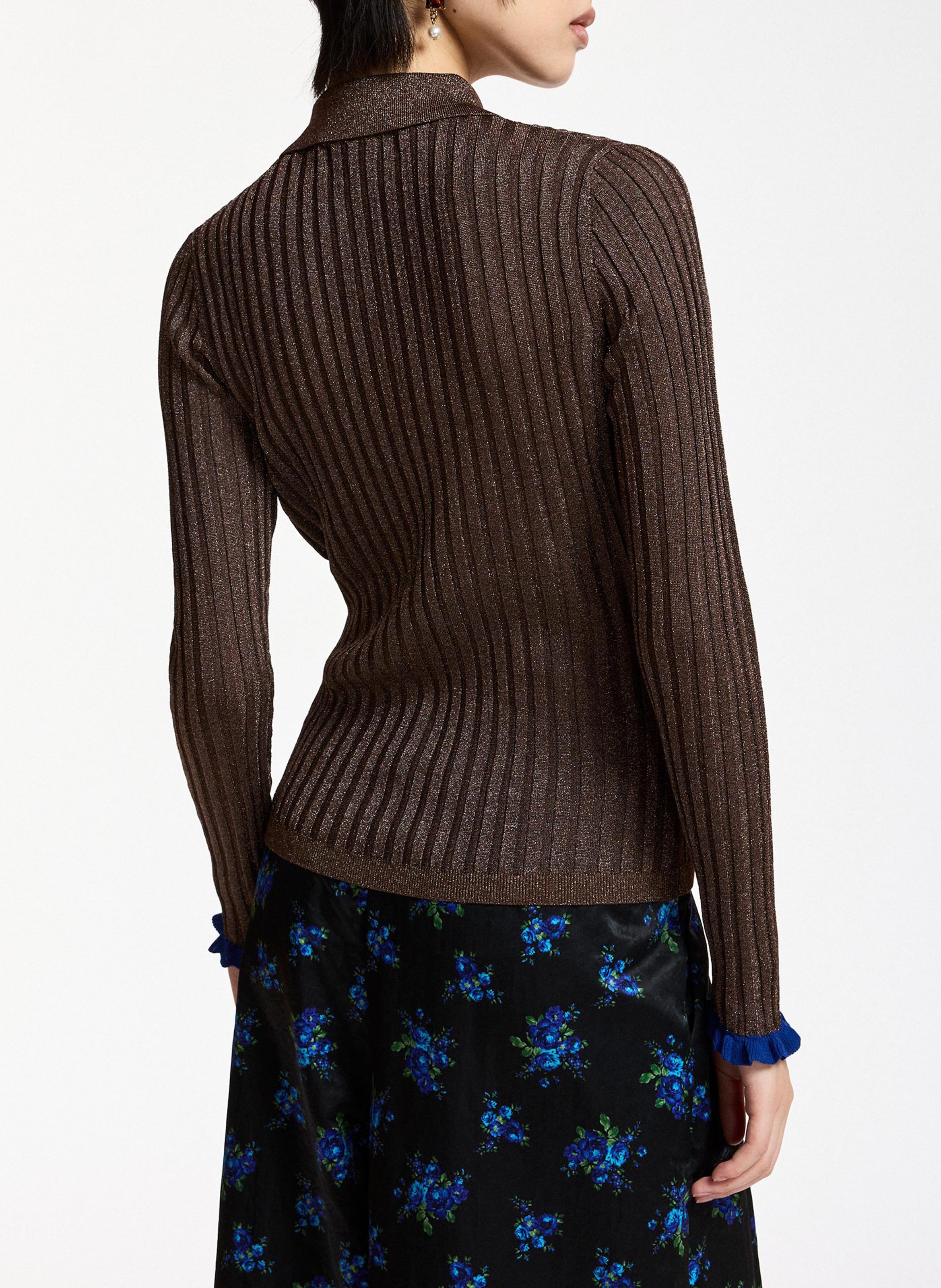 Polo manches longues moulant côtelé ESSENTIEL ANTWERP Marron