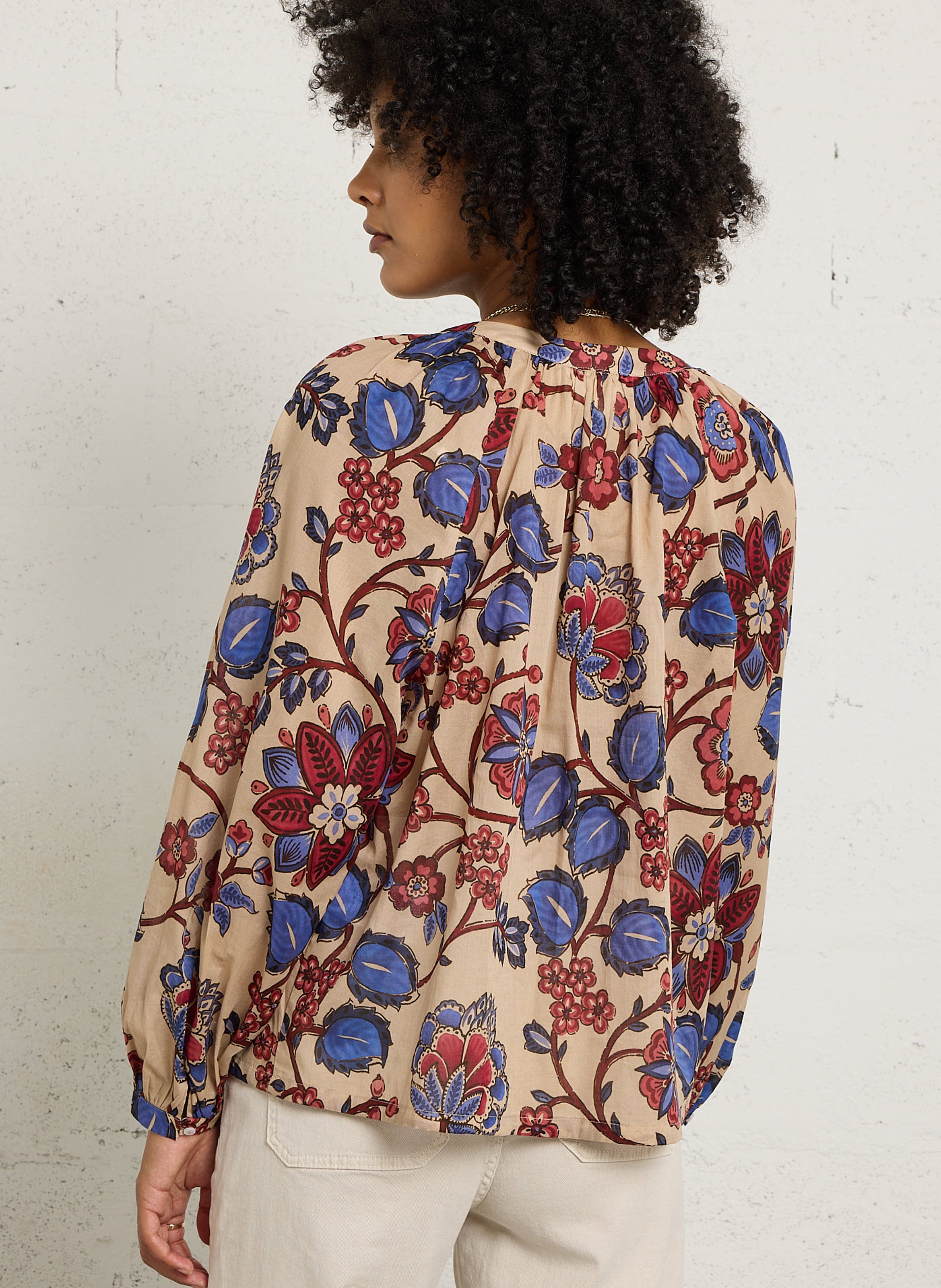 Chemise oversize col rond en coton imprimé SUD EXPRESS Rose