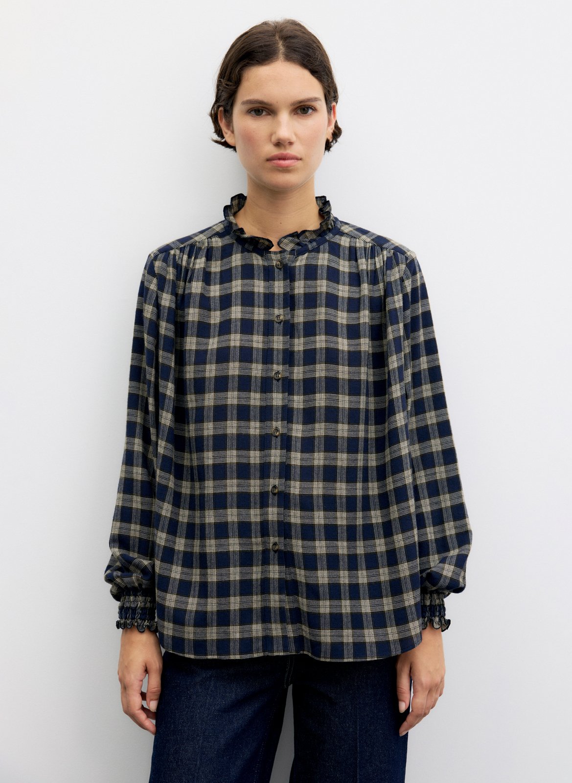 Straight shirt with high collar in checkered pattern GERARD DAREL Blue