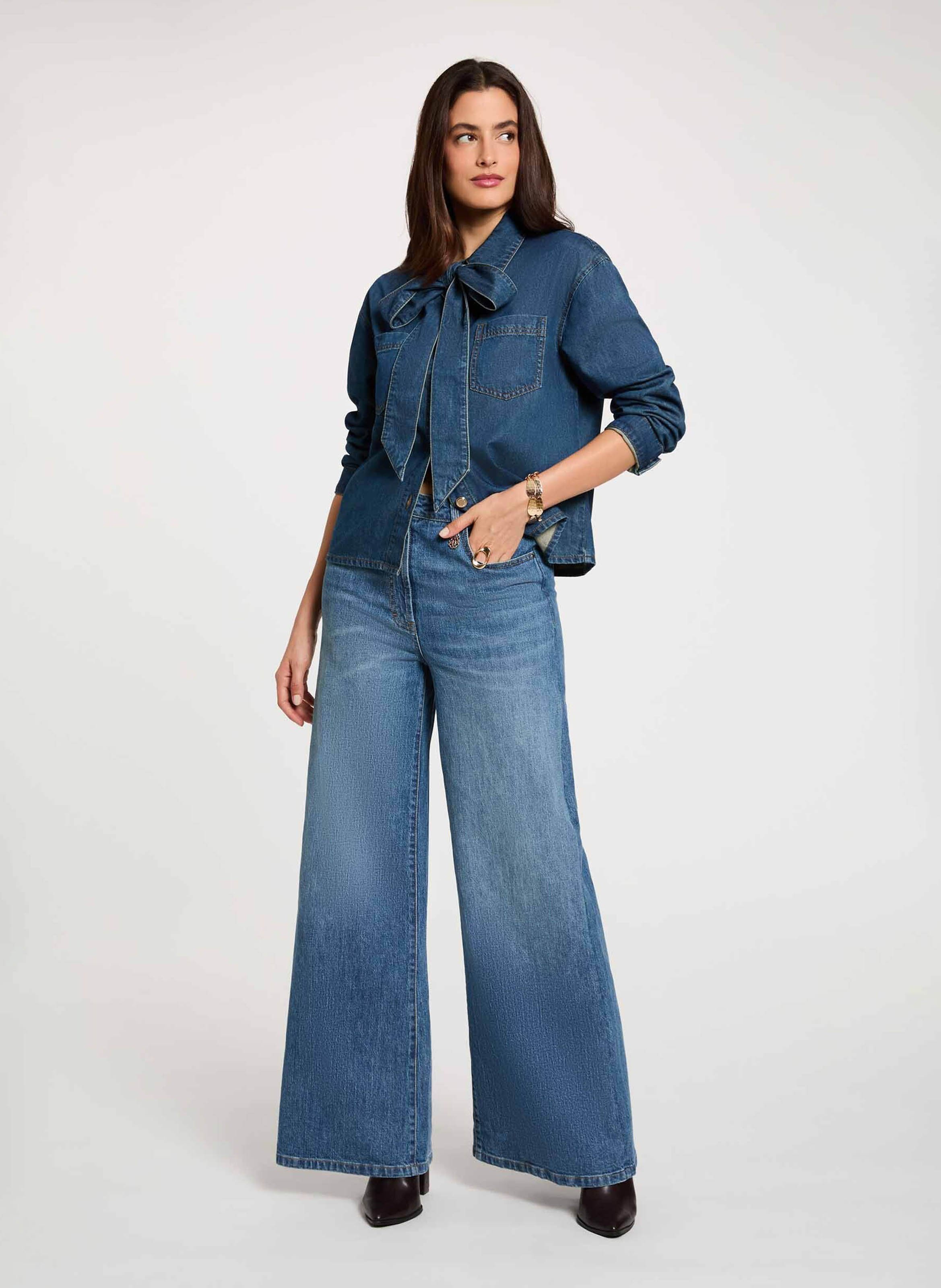 Wide-leg cotton-blend jeans MORGAN Blue