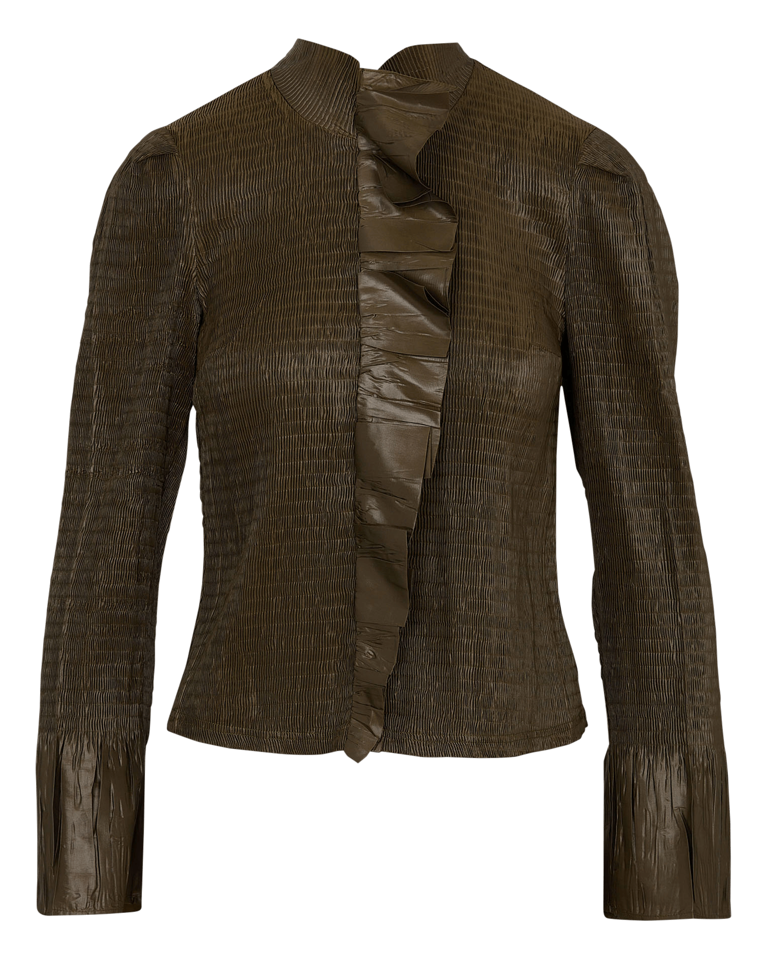 Chemise col montant plissée à volants  COTELAC Marron