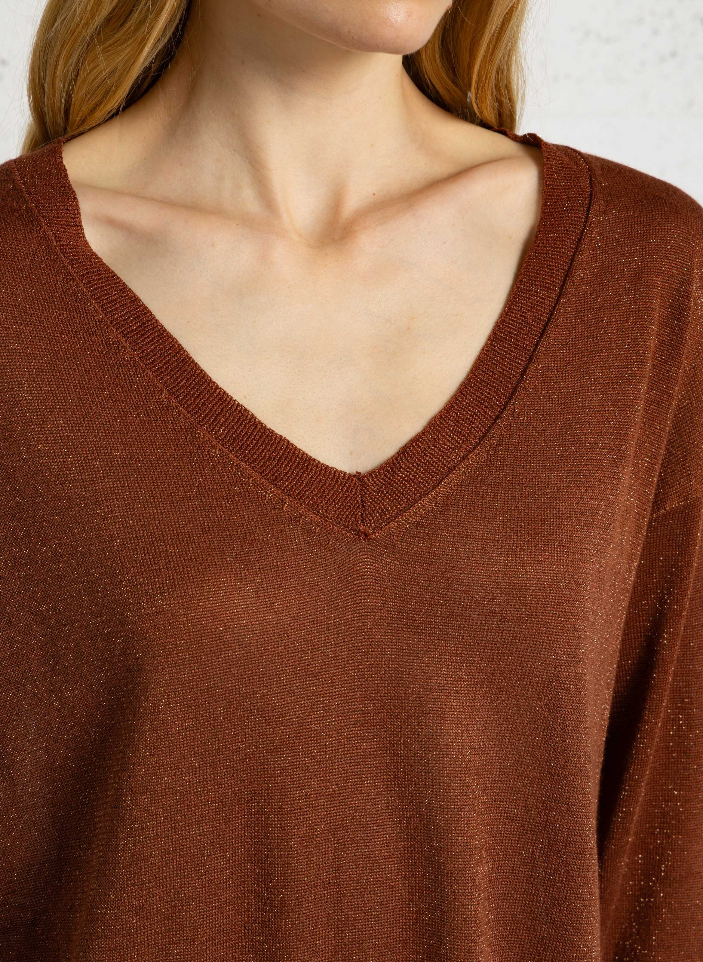 Straight Long-Sleeved Top in Fine Knit LA PETITE ETOILE Brown