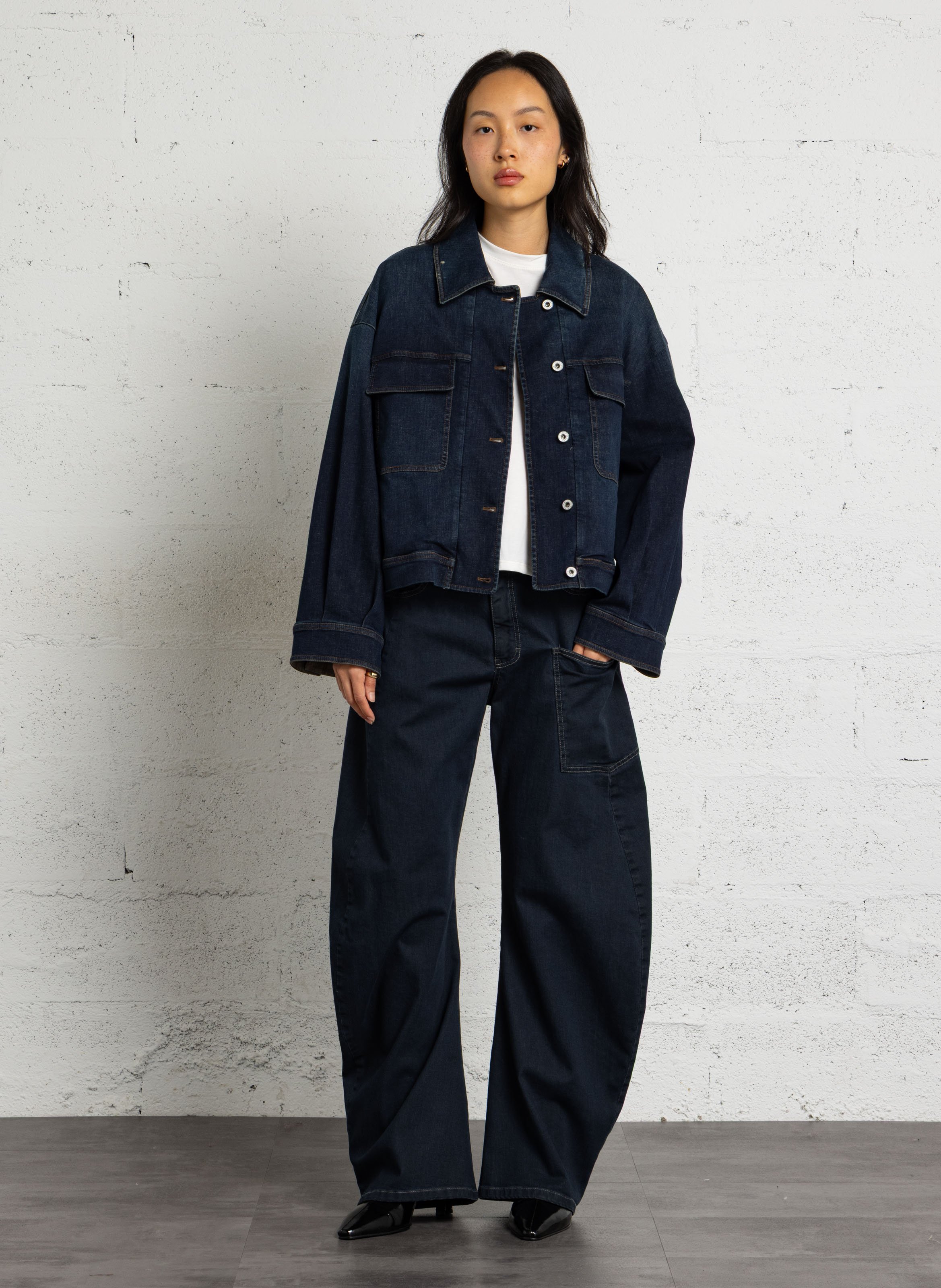 Loose-Fitting Denim Jacket in Cotton Blend PLEASE Blue