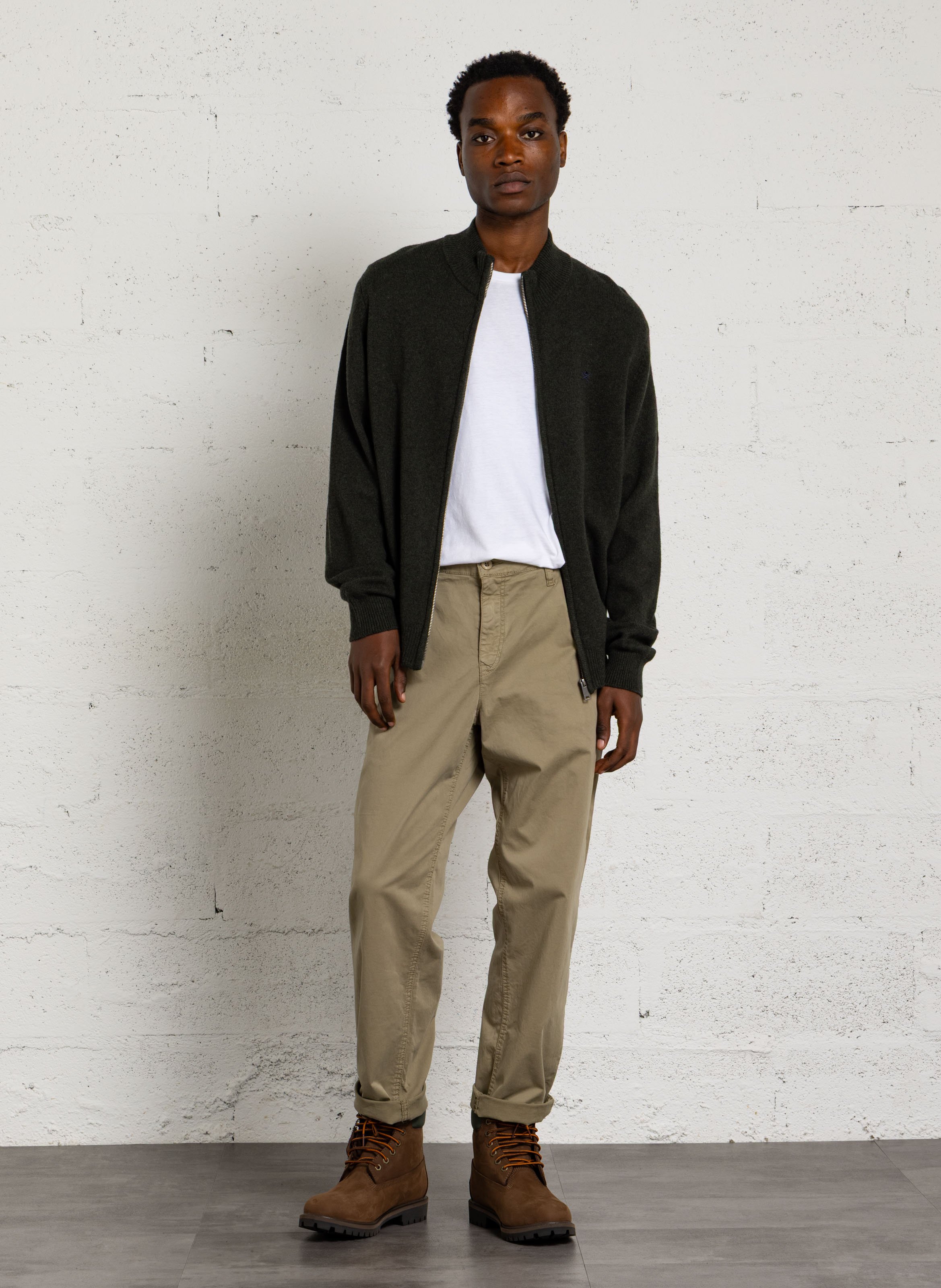 Gilet droit col montant brodé en laine HACKETT Vert