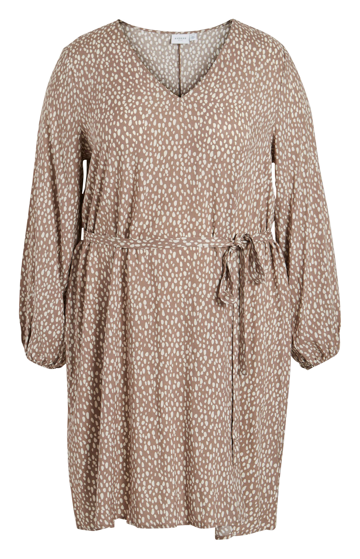 Robe courte col V imprimée  EVOKED Beige