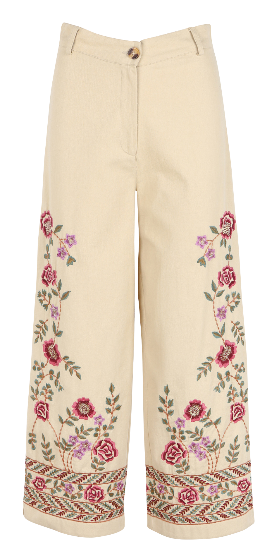 Pantalon large taille haute brodé en coton bio LOUISE MISHA Marron