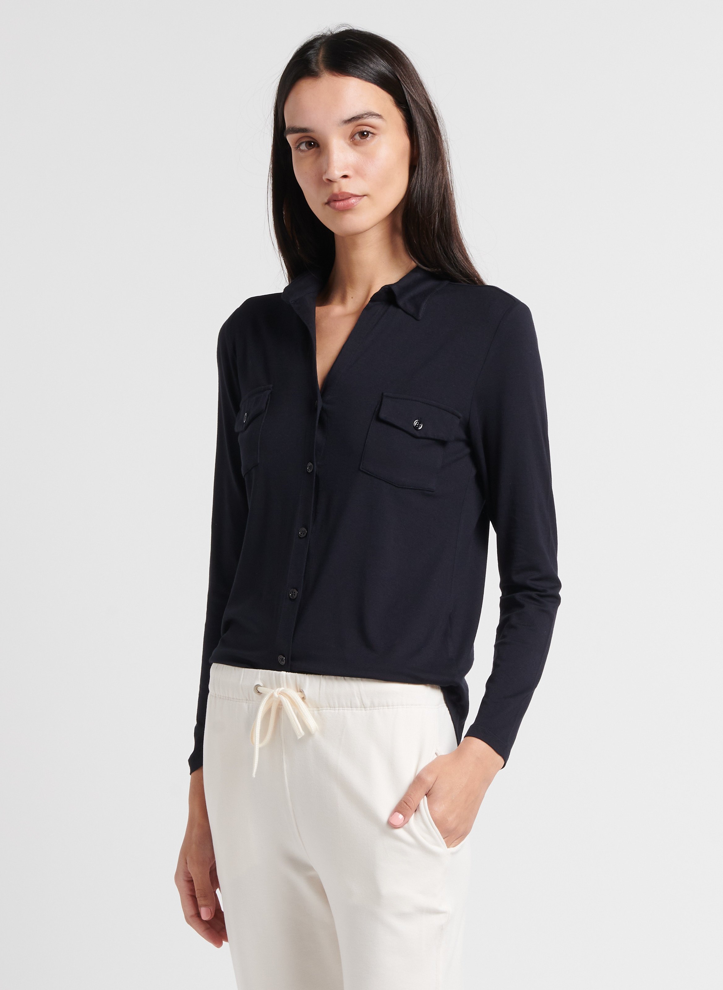 Chemise col classique stretch MAJESTIC FILATURES Bleu