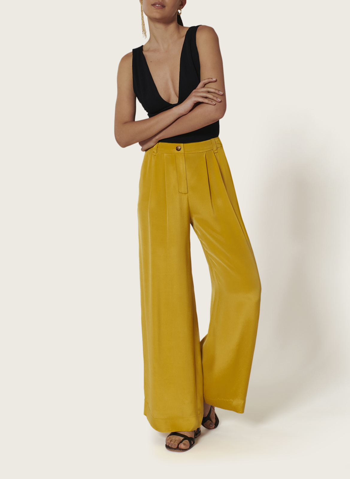 Wijde broek van gemengde zijde KARMA KOMA Geel