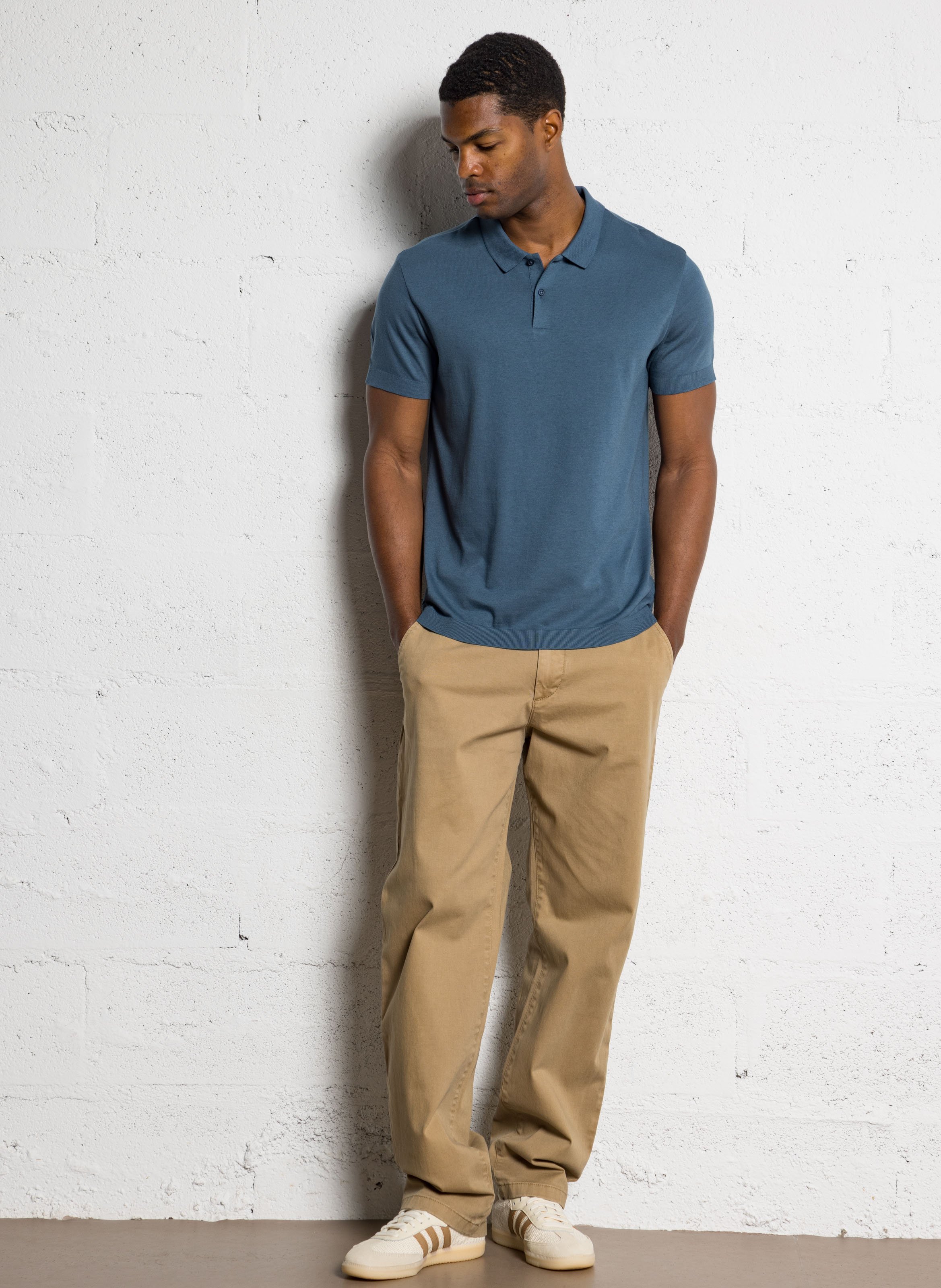 Kurzarm-Poloshirt aus einfarbigem Strick IKKS Blau