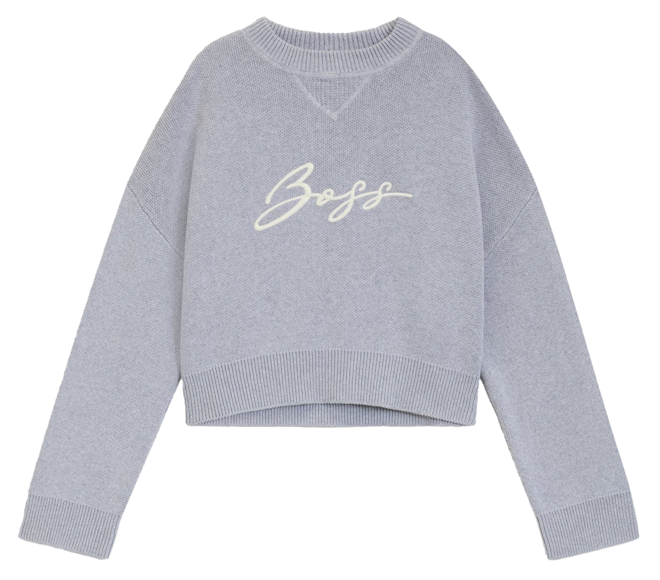 Pull droit en maille à broderie logo BOSS Argent